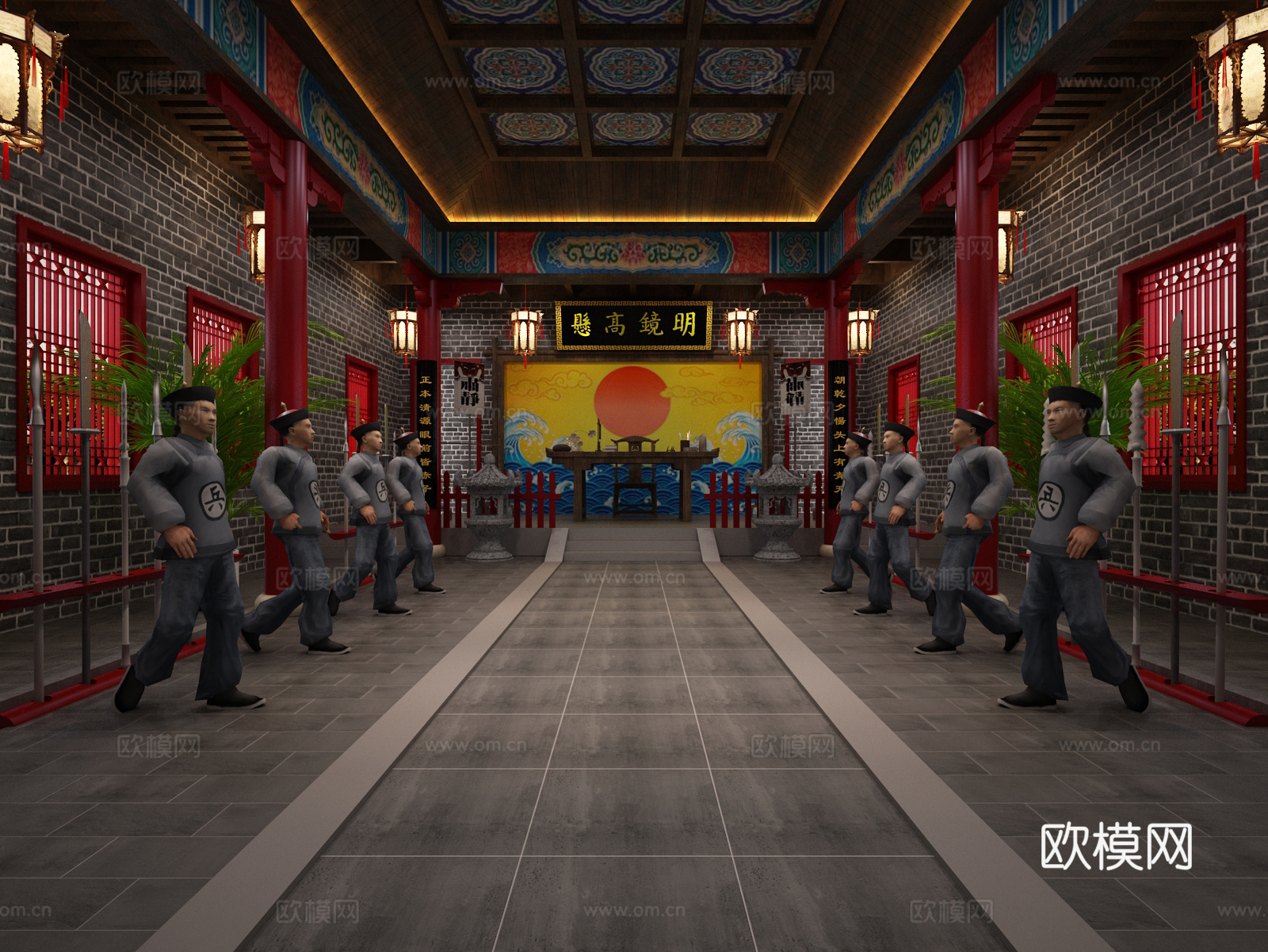中式古代的衙门大堂3d模型
