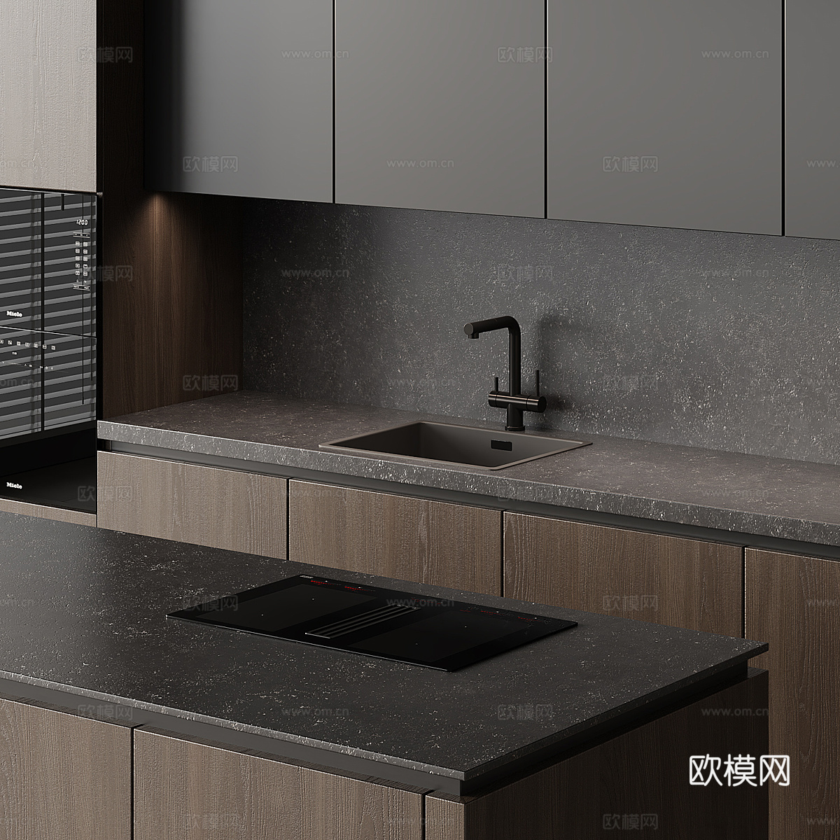 现代意式极简橱柜 岛台3d模型