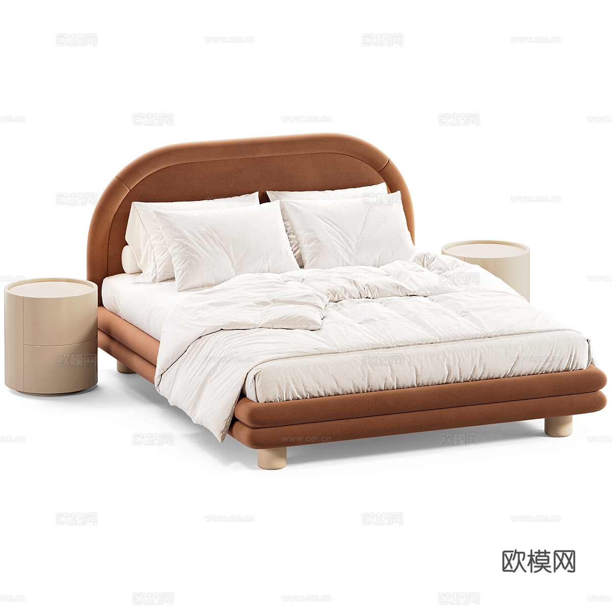现代奶油风布艺双人床3d模型