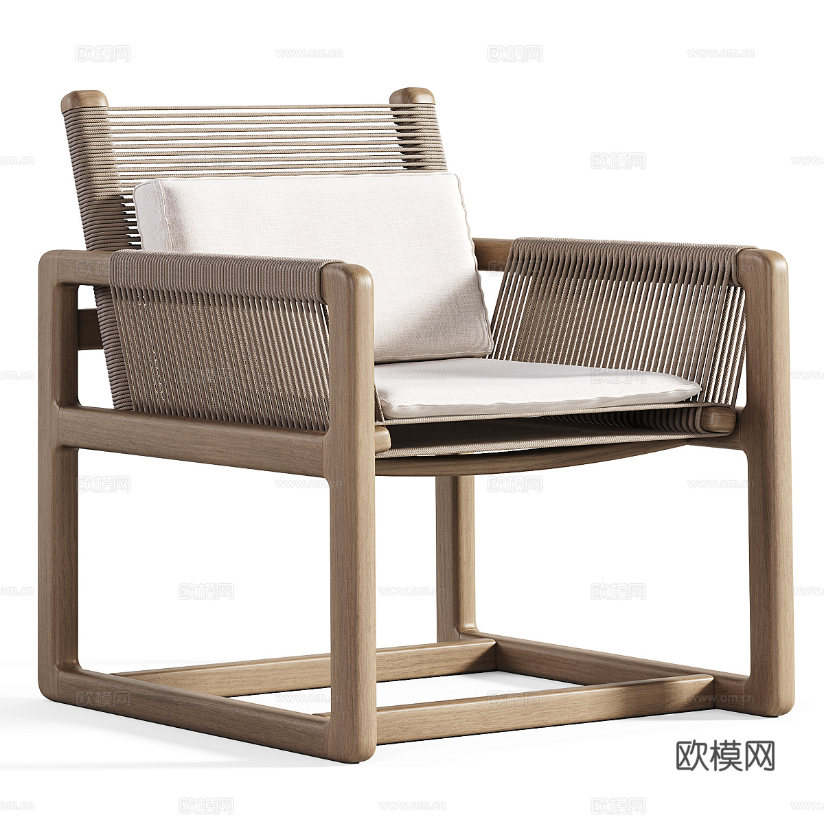 新中式 Carlo 藤编木质扶手椅3d模型