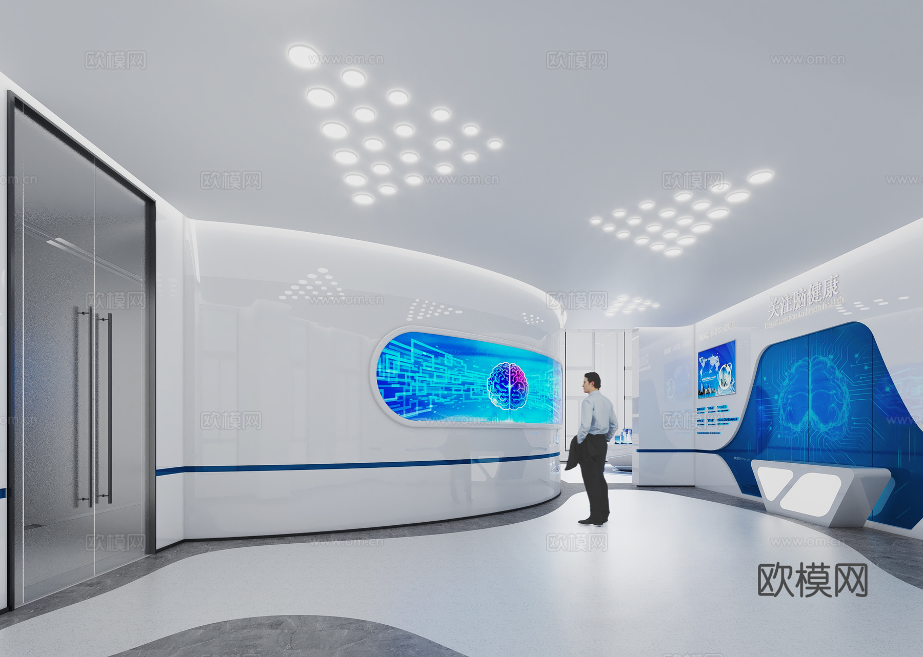 现代展厅人物展示台企业文化屏幕3d模型