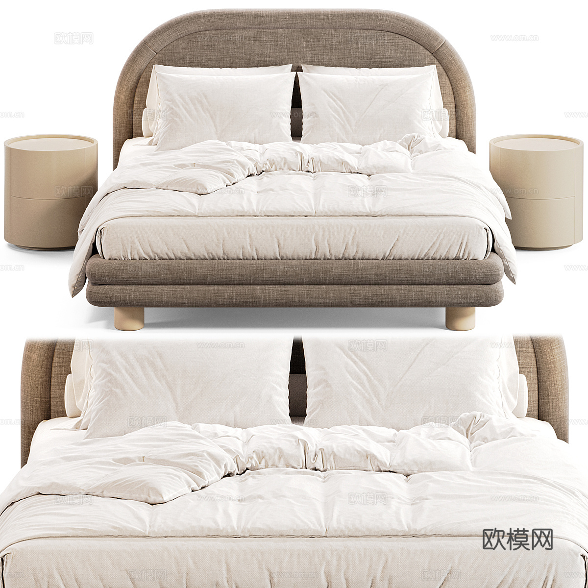 现代奶油风布艺双人床3d模型