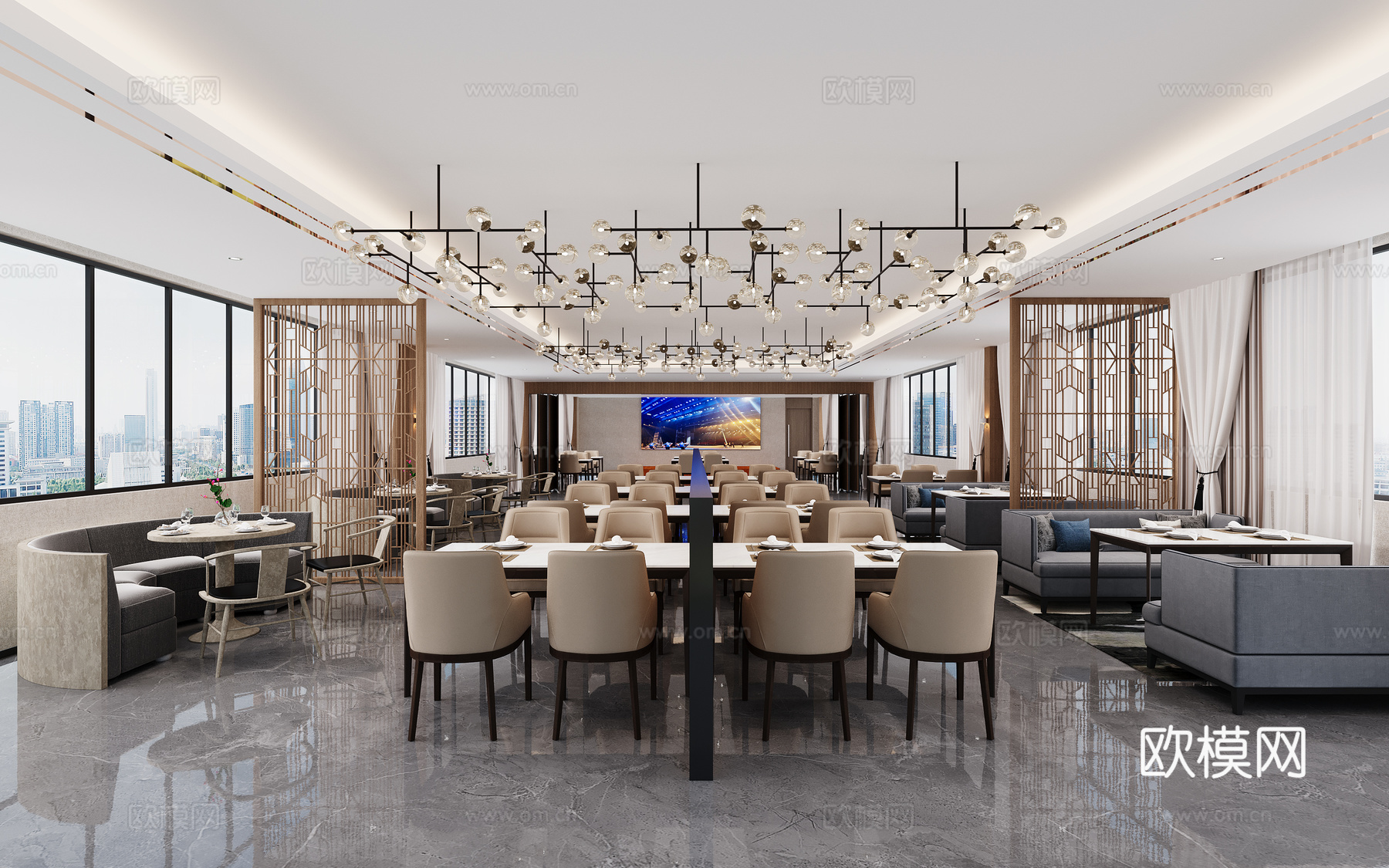现代酒店餐厅3d模型