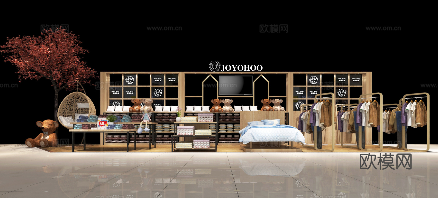 现代家居店 被子 枕头 熊 衣服 服装 抱枕3d模型