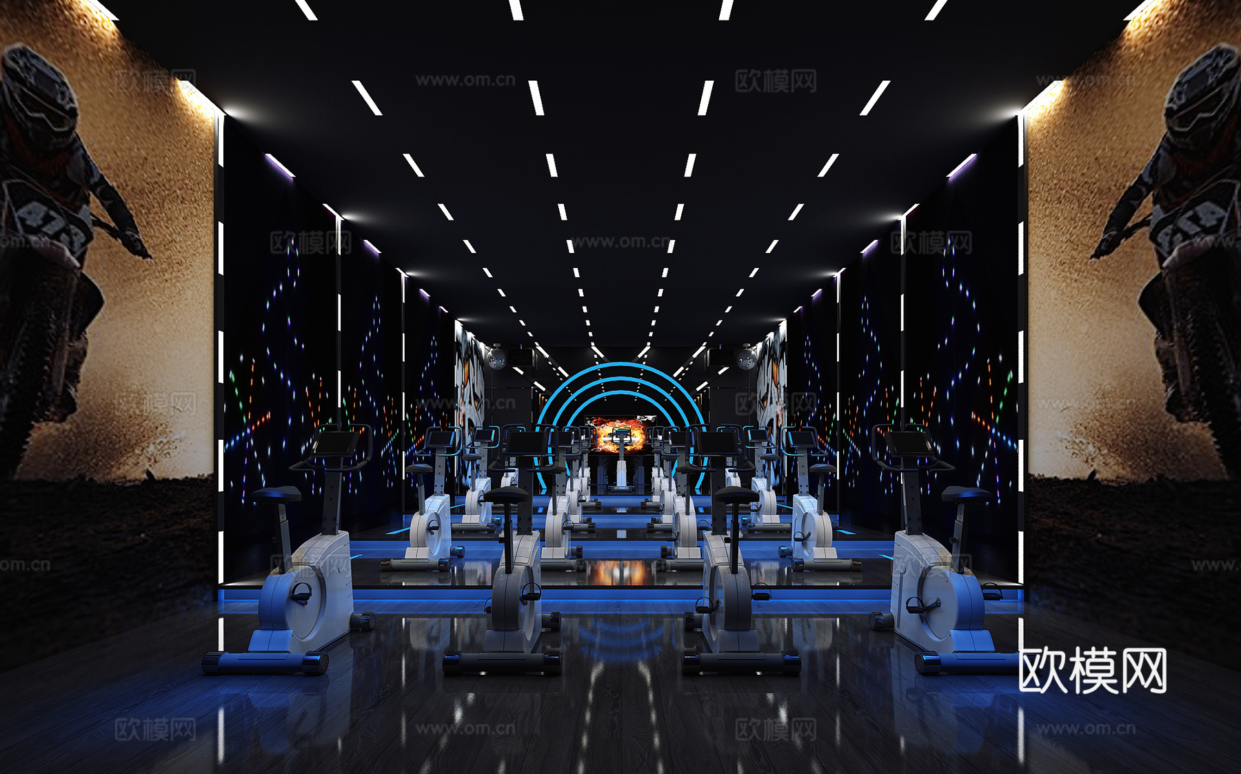 现代健身房 瑜伽室 健身器材3d模型
