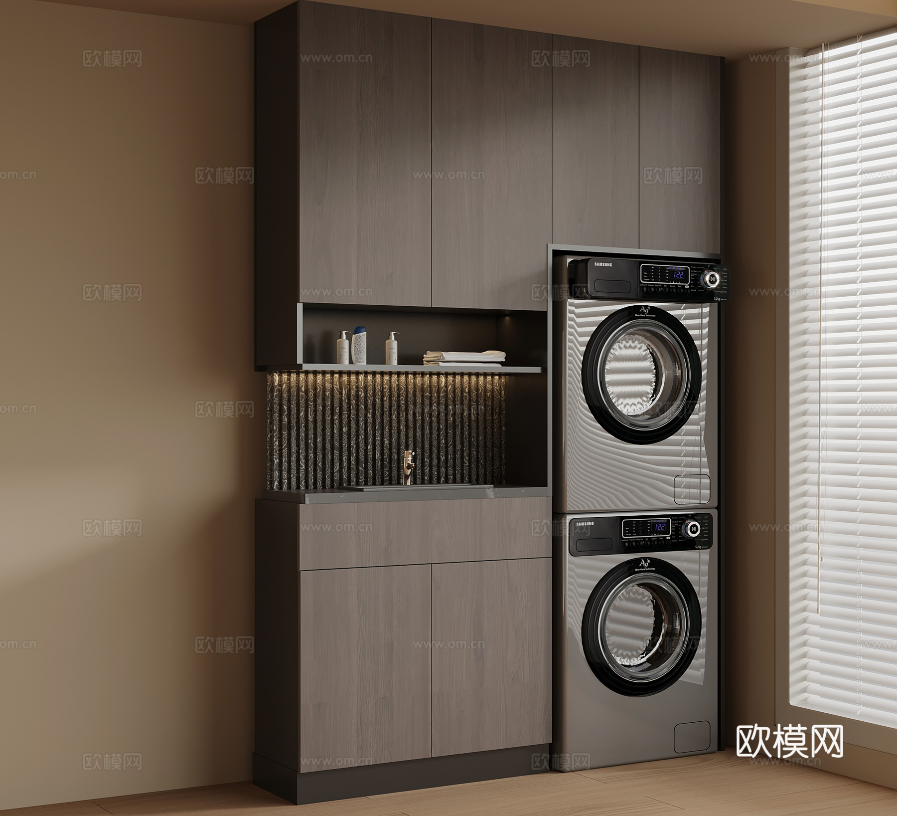 现代意式洗衣机柜 阳台柜3d模型