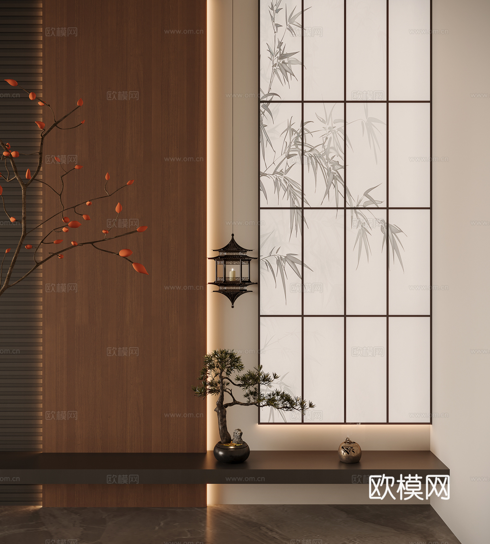 新中式美学玄关3d模型下载