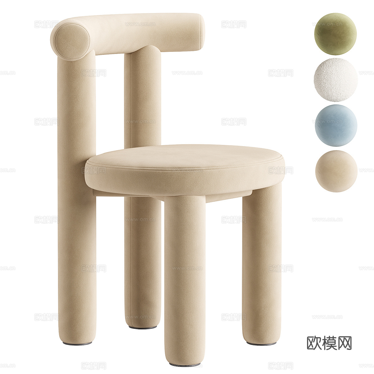 现代奶油风布艺单椅3d模型