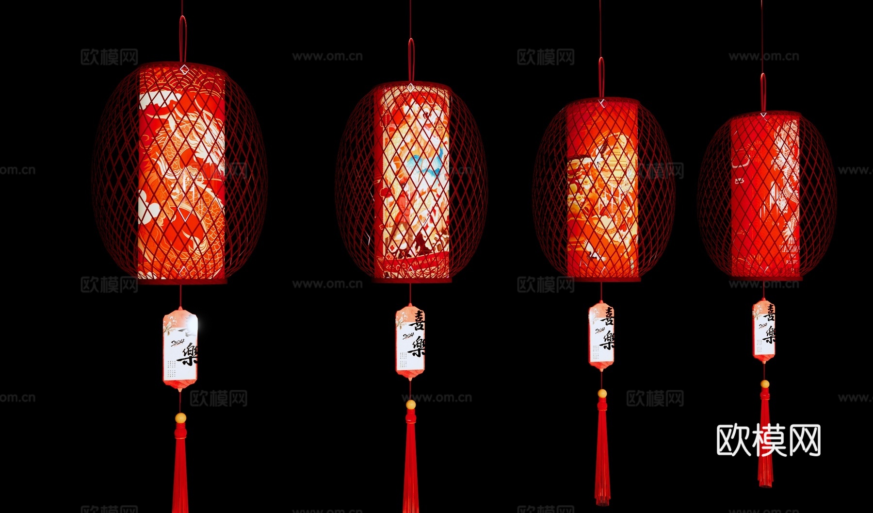 中式新年灯笼 元宵花灯 节庆装饰灯 红灯笼 节日灯彩 传统礼su模型