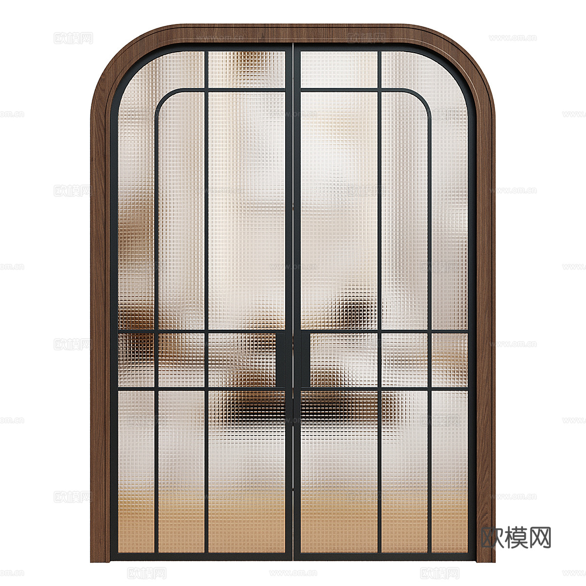 现代意式轻奢拱形双开玻璃门3d模型