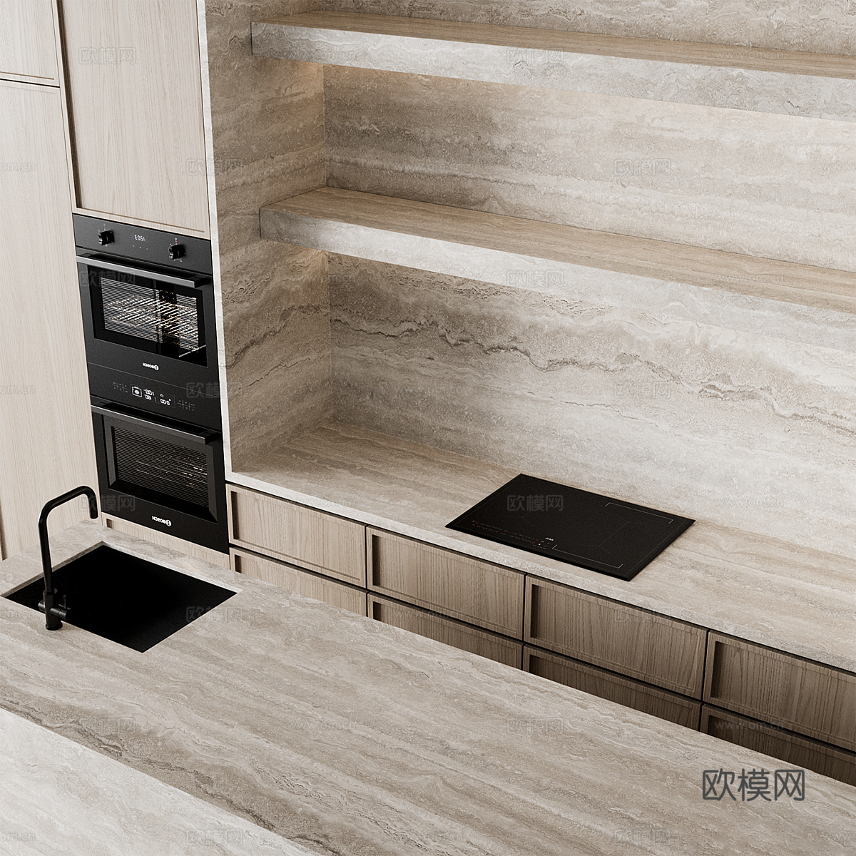 现代意式橱柜 岛台3d模型