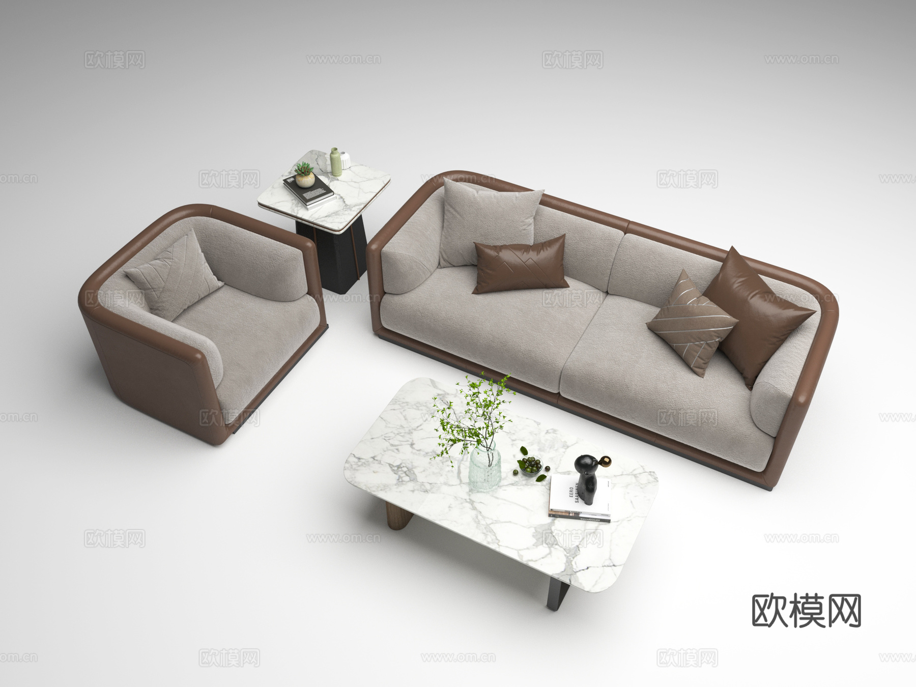 现代法式双人沙发 单人沙发 沙发组合 皮沙发3d模型