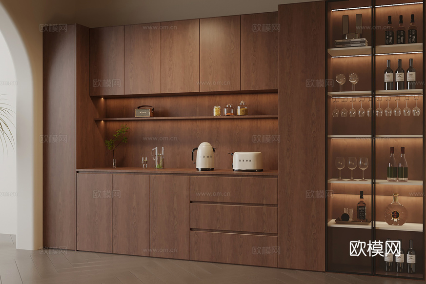 現(xiàn)代中古風(fēng)酒柜 餐邊柜3d模型下載