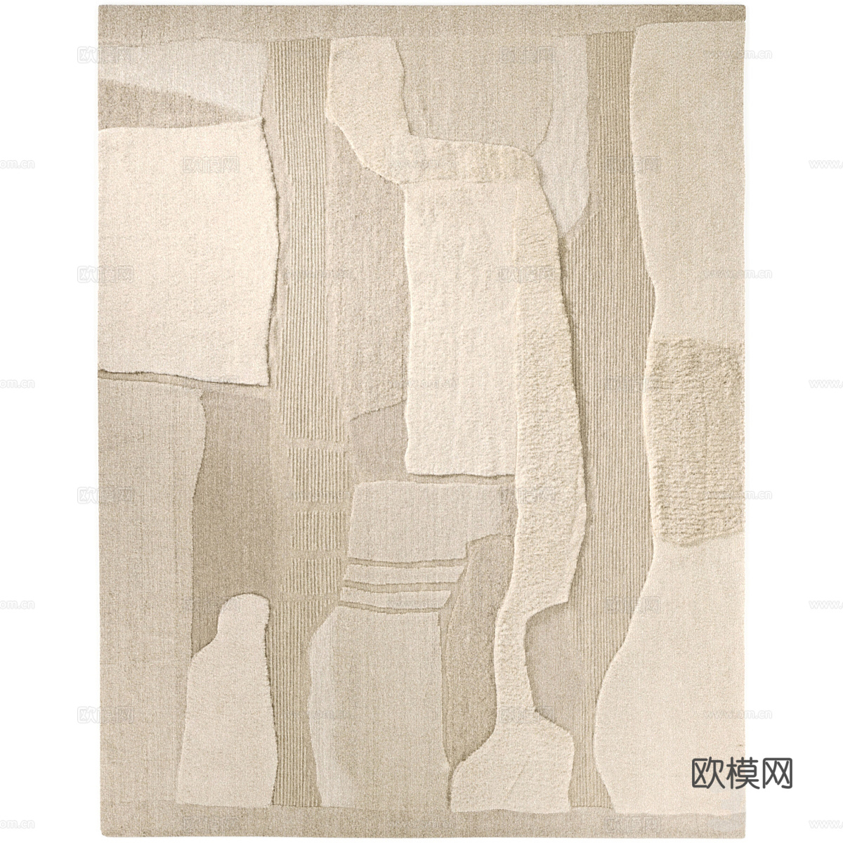 新中式侘寂羊毛毛绒地毯3d模型