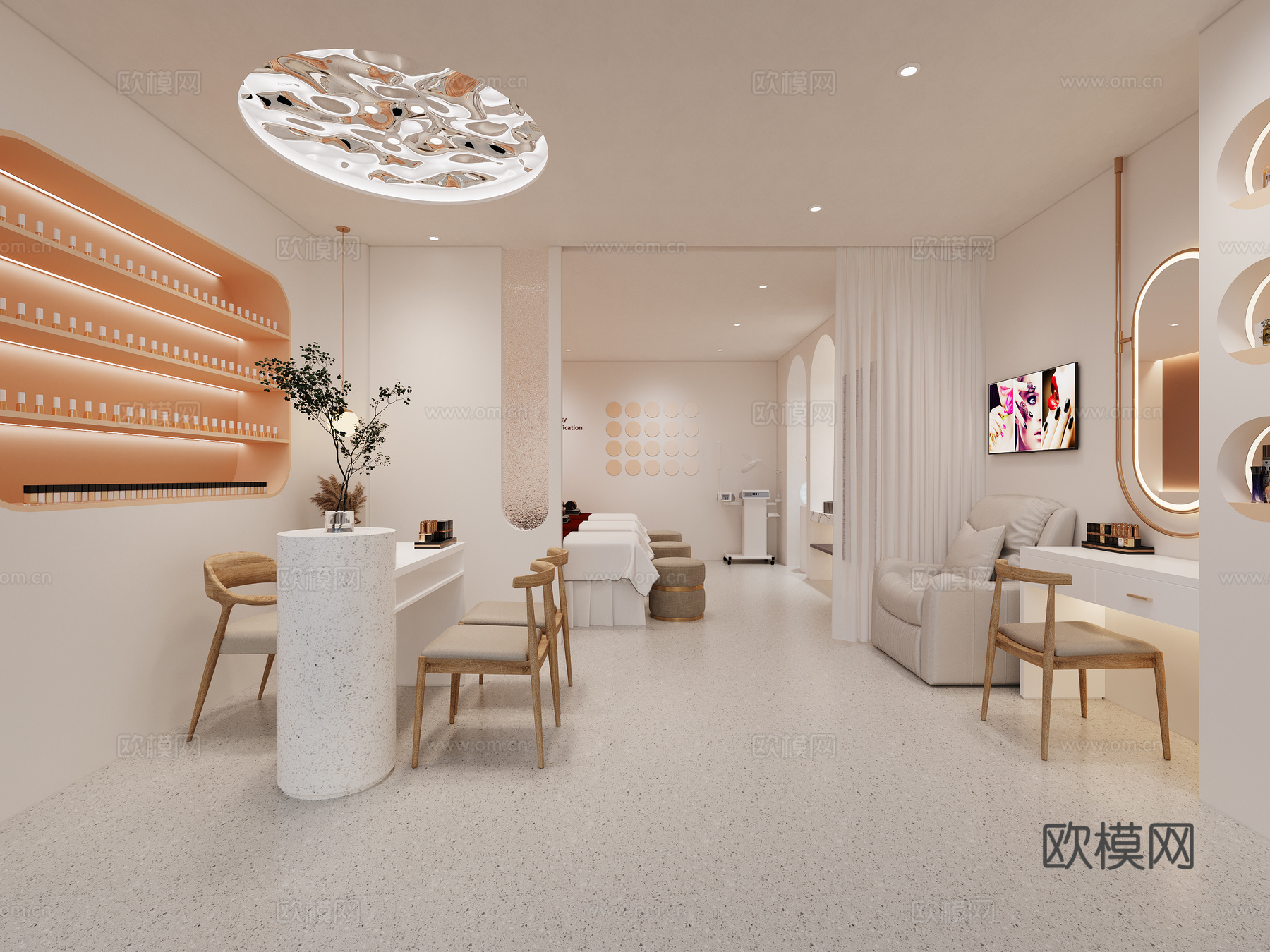 奶油风美容美甲店3d模型