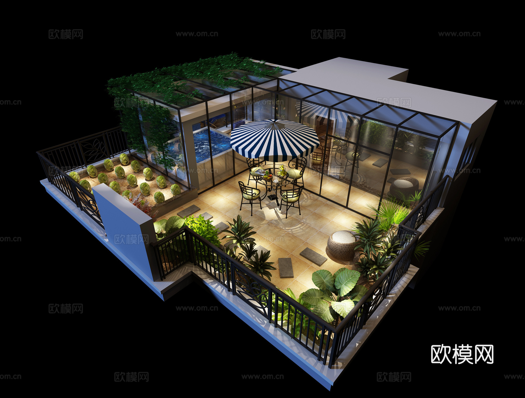 楼顶花园 菜地 阳光房 遮阳伞3d模型