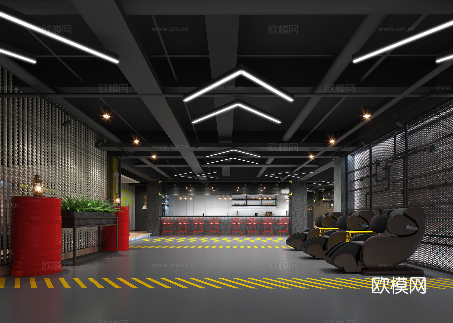 工业风健身房 休闲区3d模型