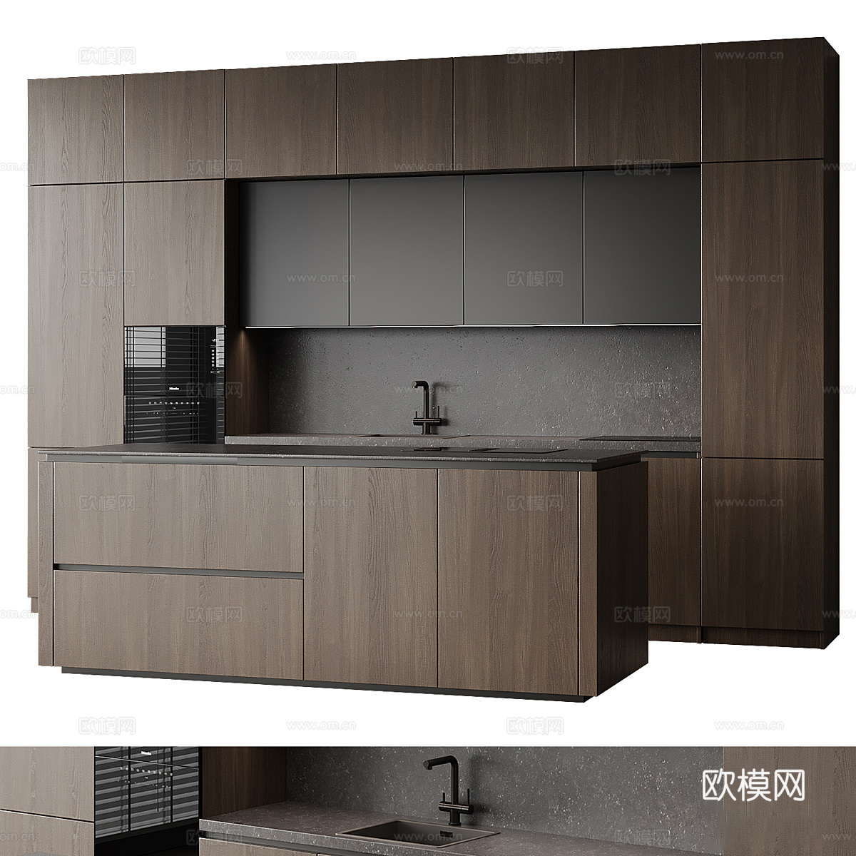 现代意式极简橱柜 岛台3d模型