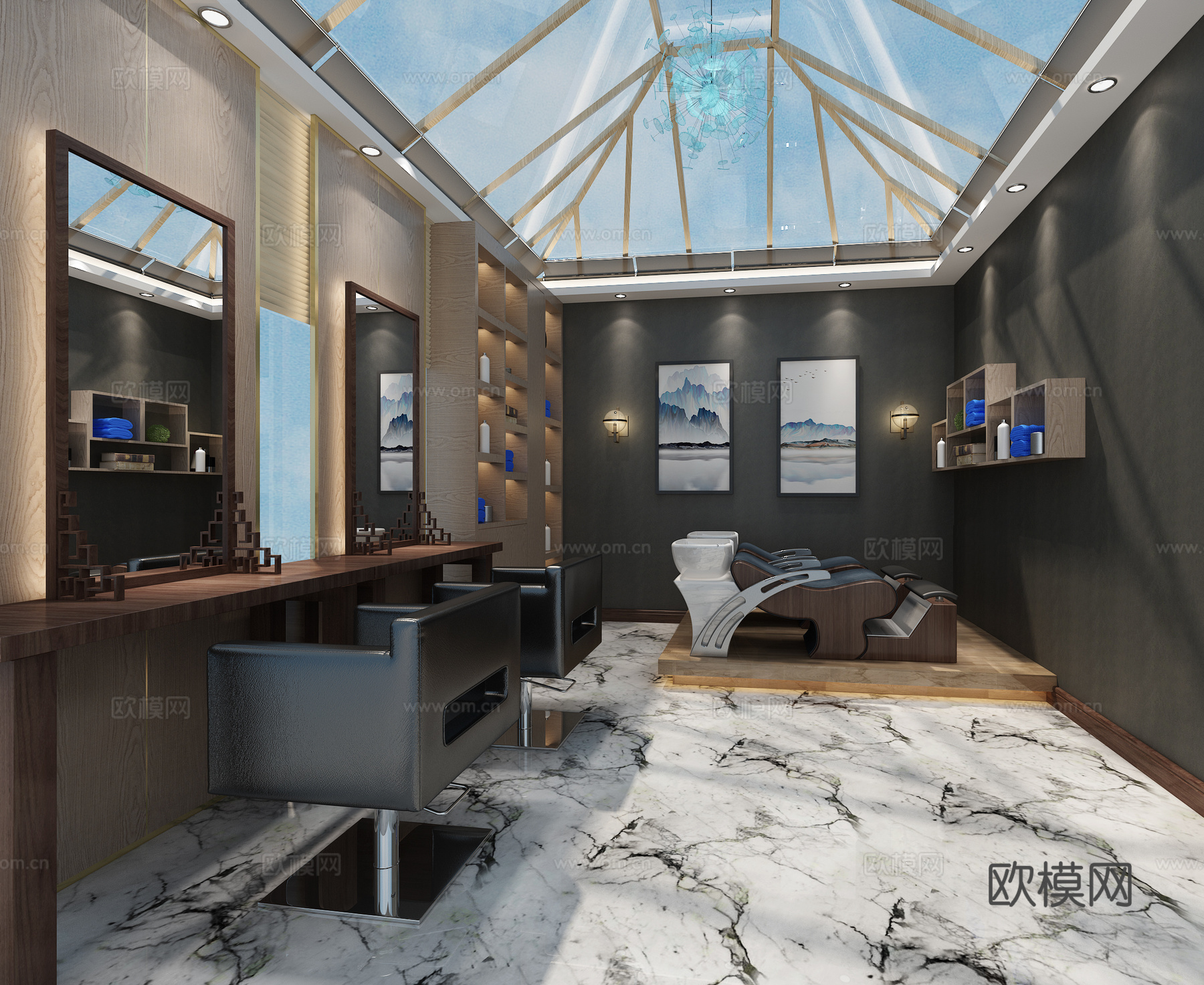 新中式别墅美发区3d模型