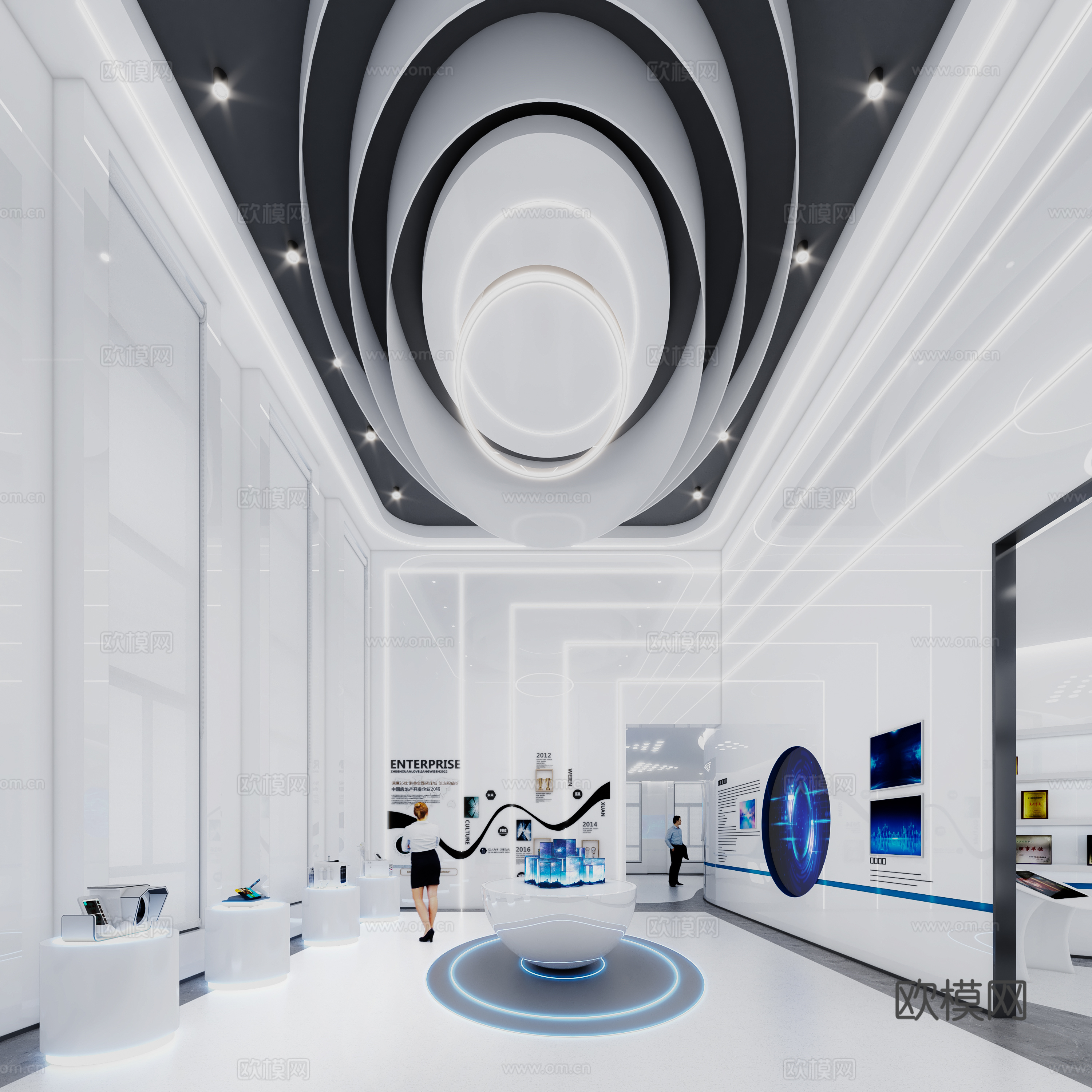 现代展厅人物展示台企业文化屏幕3d模型