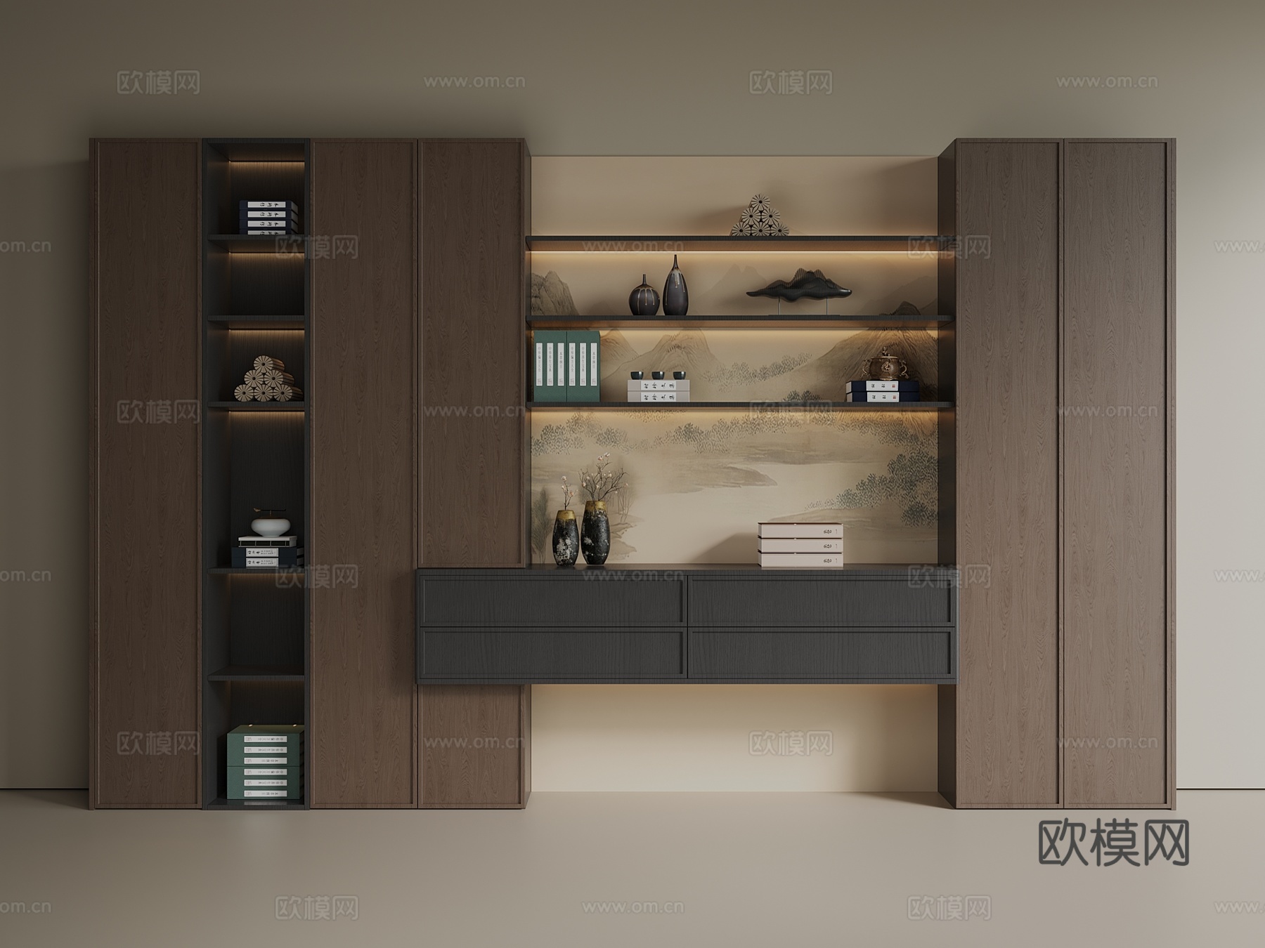 016中古 新中式 茶柜 酒柜 储物柜 书柜su模型