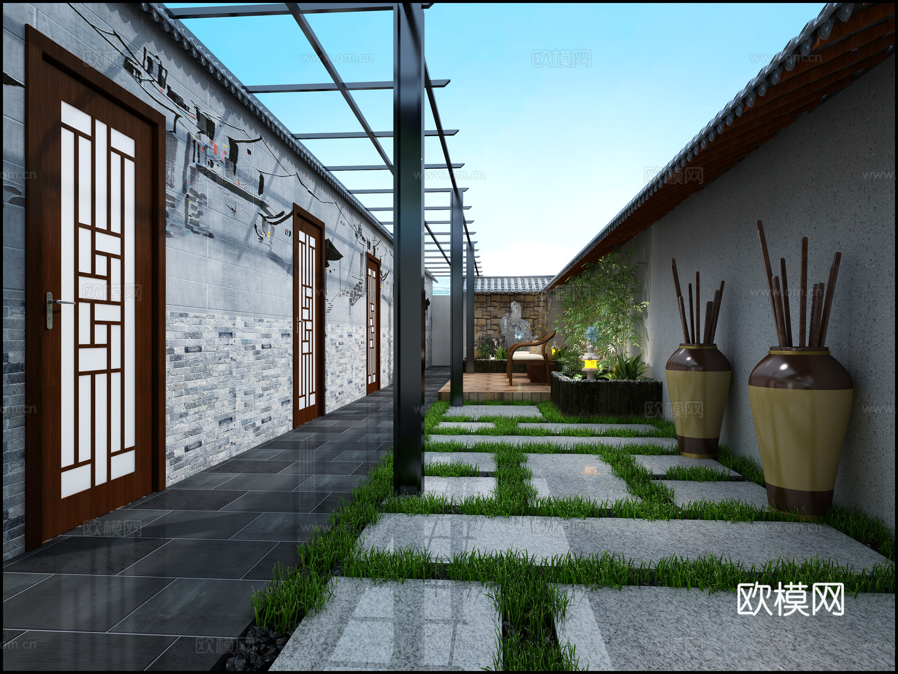 新中式庭院3d模型