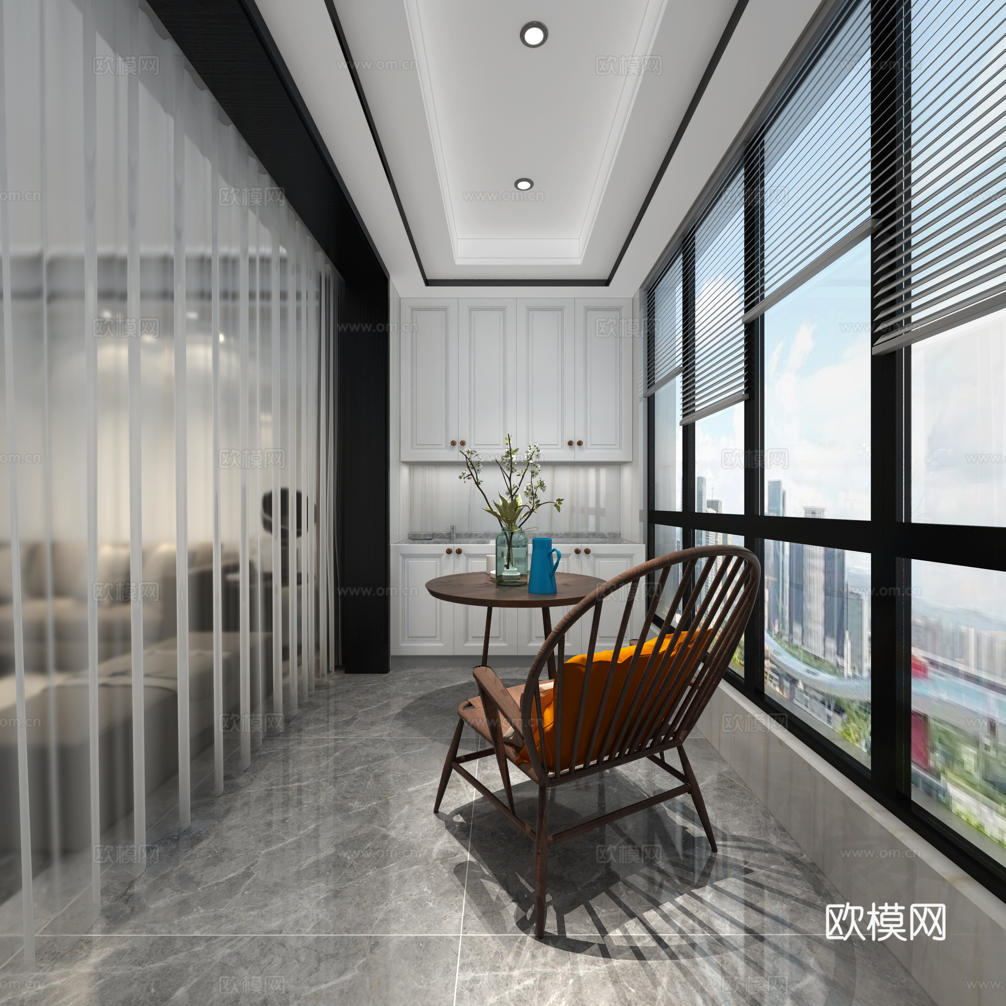 现代阳台 休闲椅 百叶窗3d模型