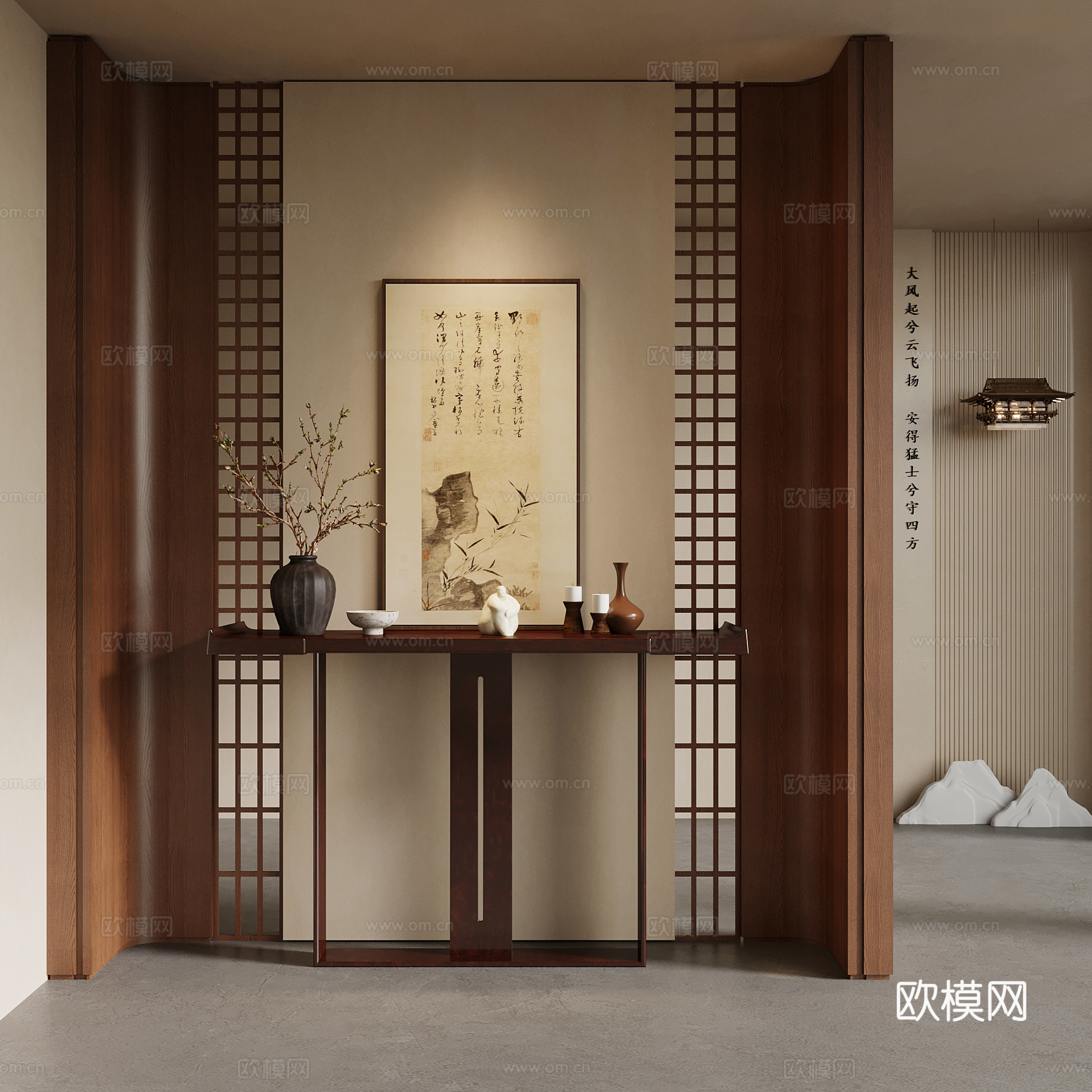 新中式玄关 端景台su模型