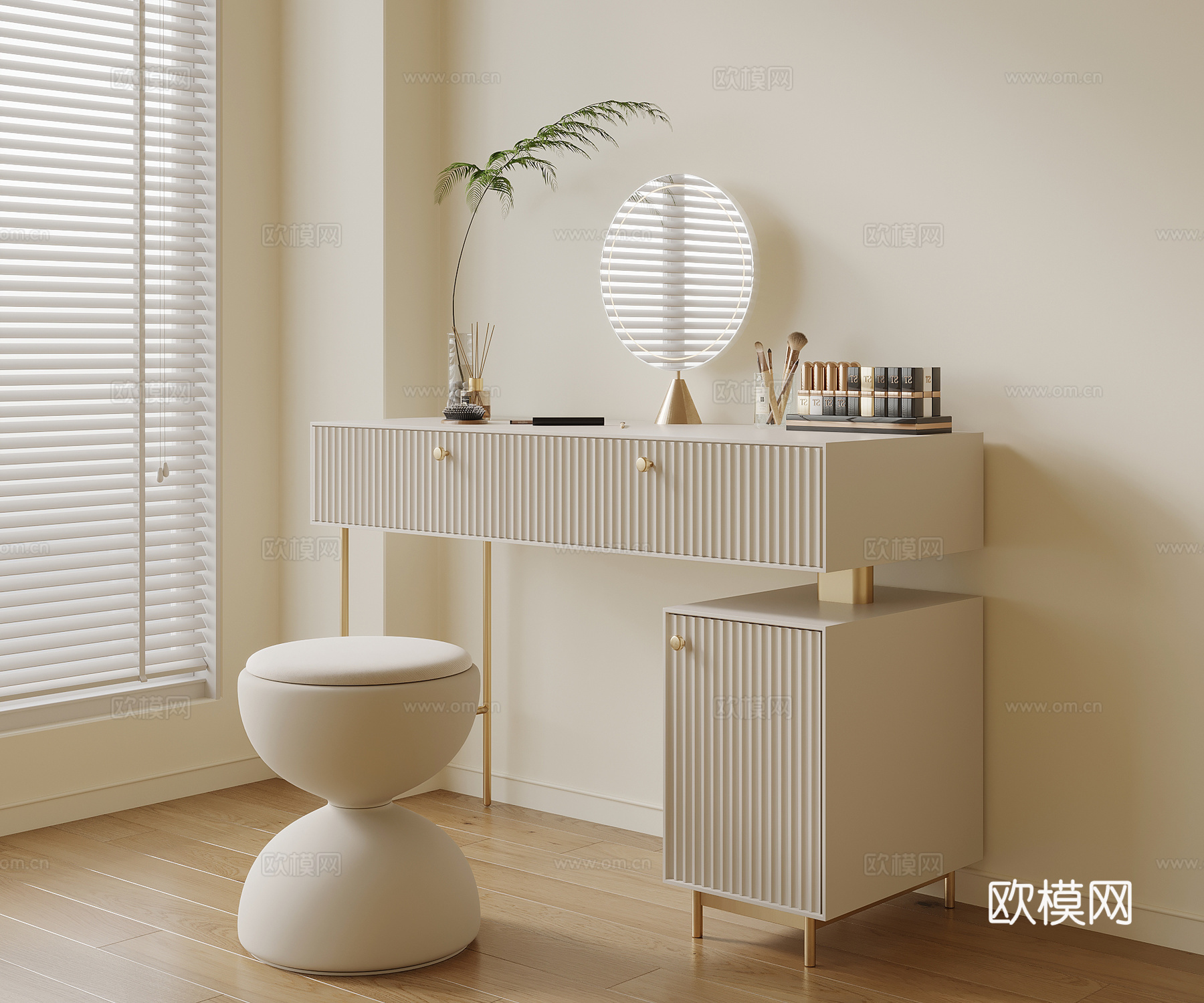 现代奶油风梳妆台3d模型