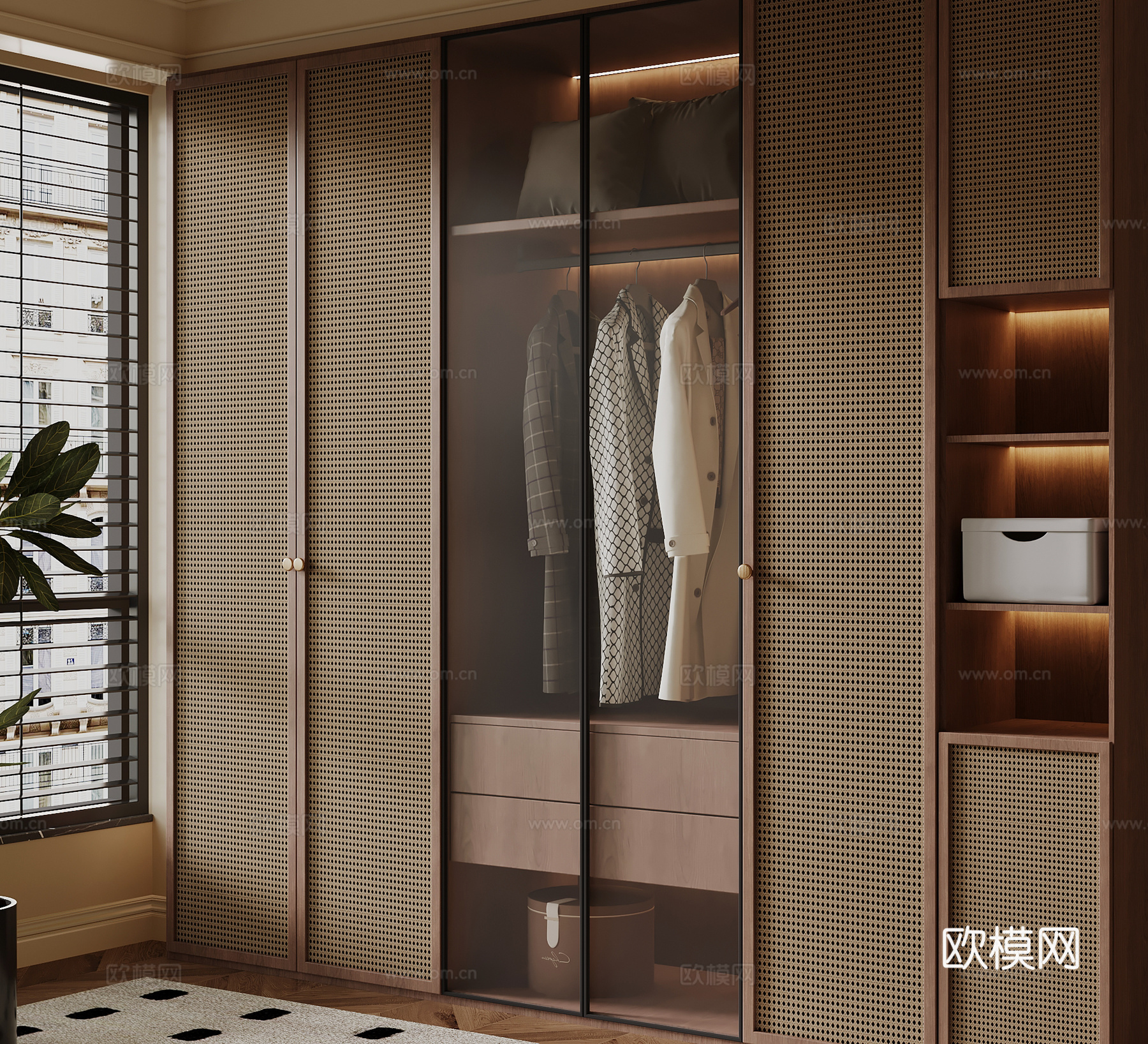 中古风衣柜 藤编柜门3d模型
