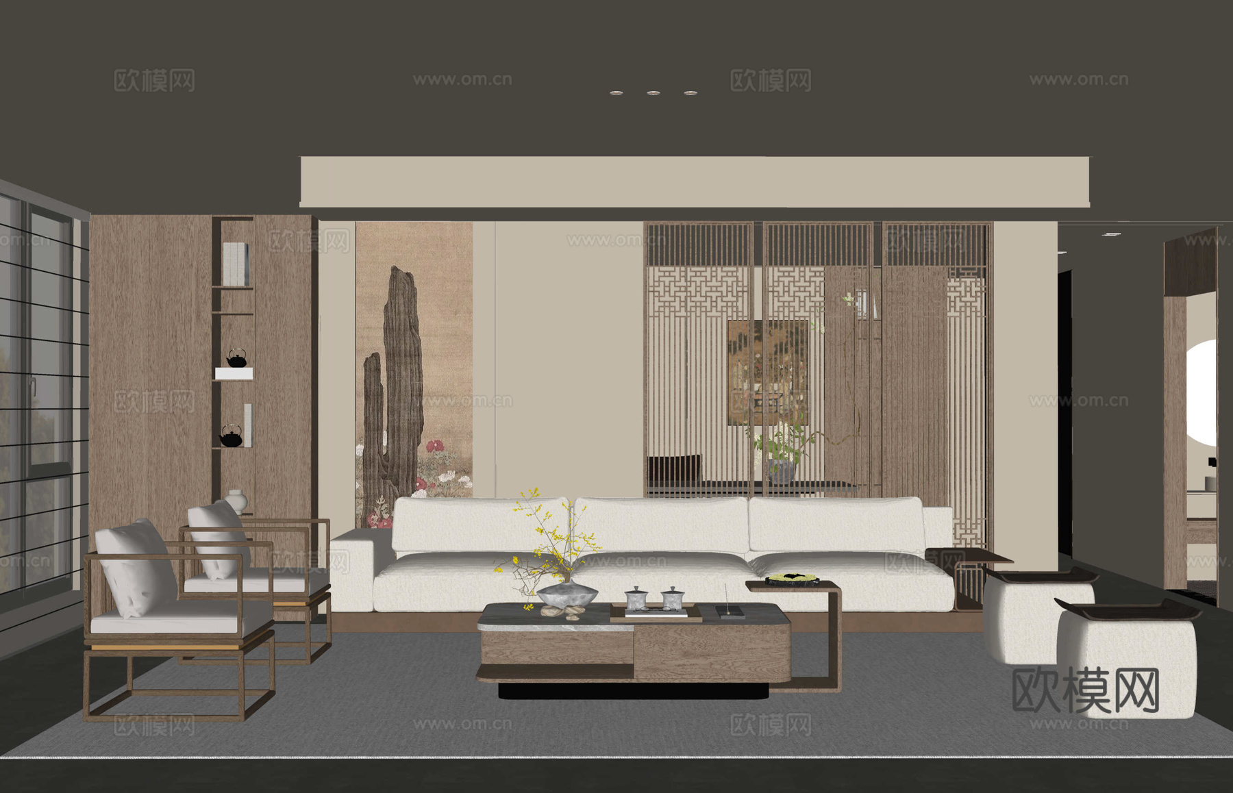 新中式宋式风客厅su模型