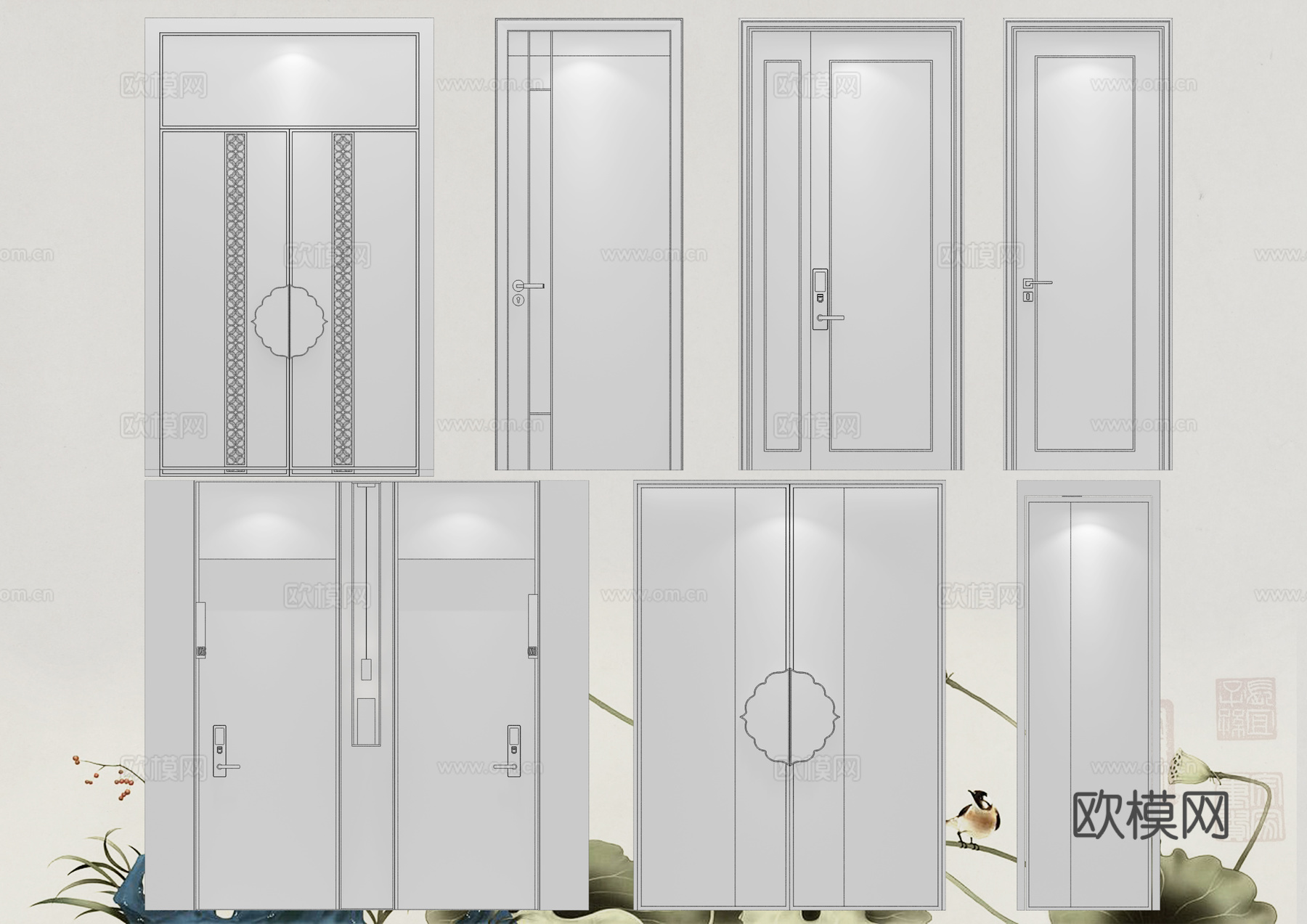 新中式 禅意 酒店 会所 单开门 双开门3d模型