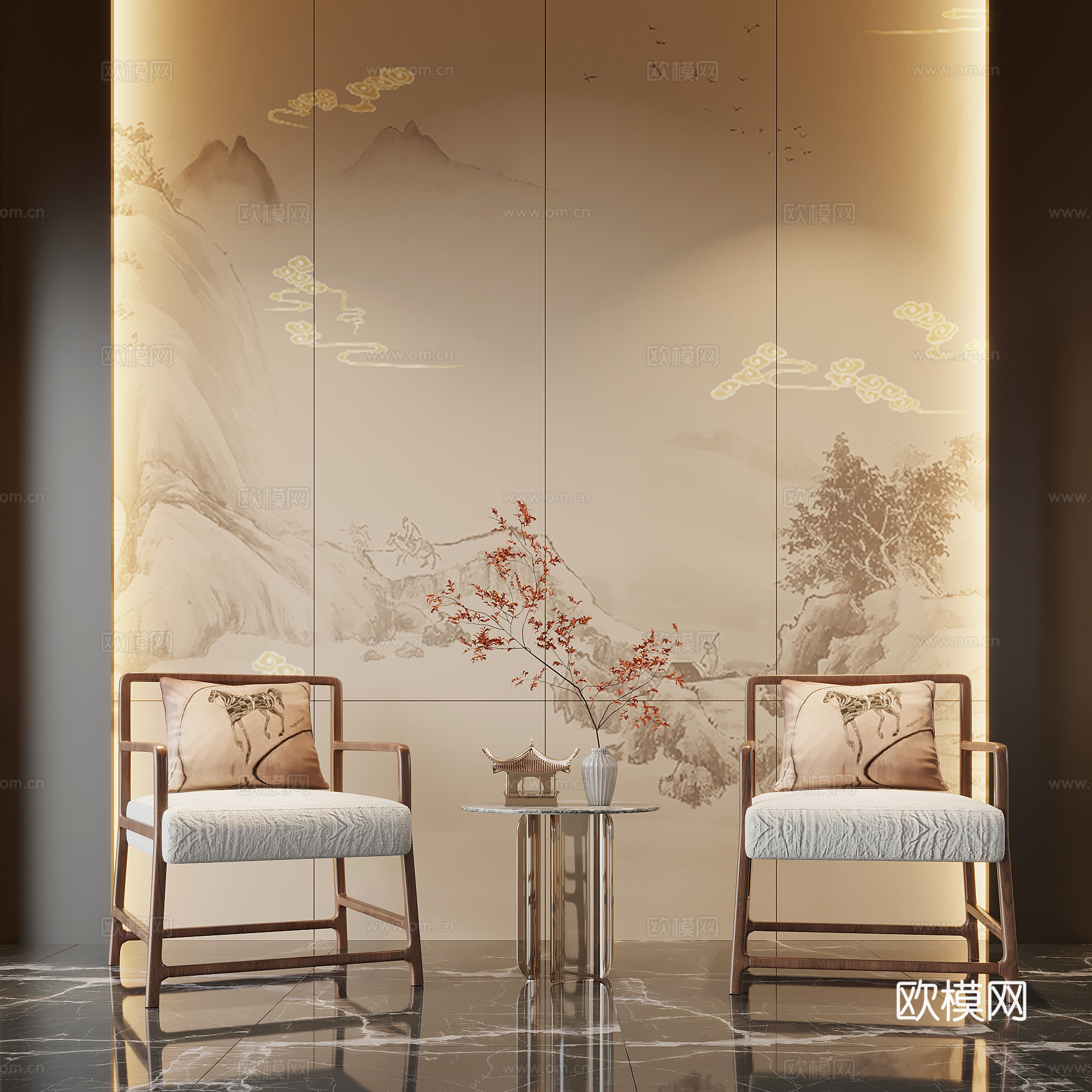 新中式休闲椅 实木单椅 边几3d模型下载