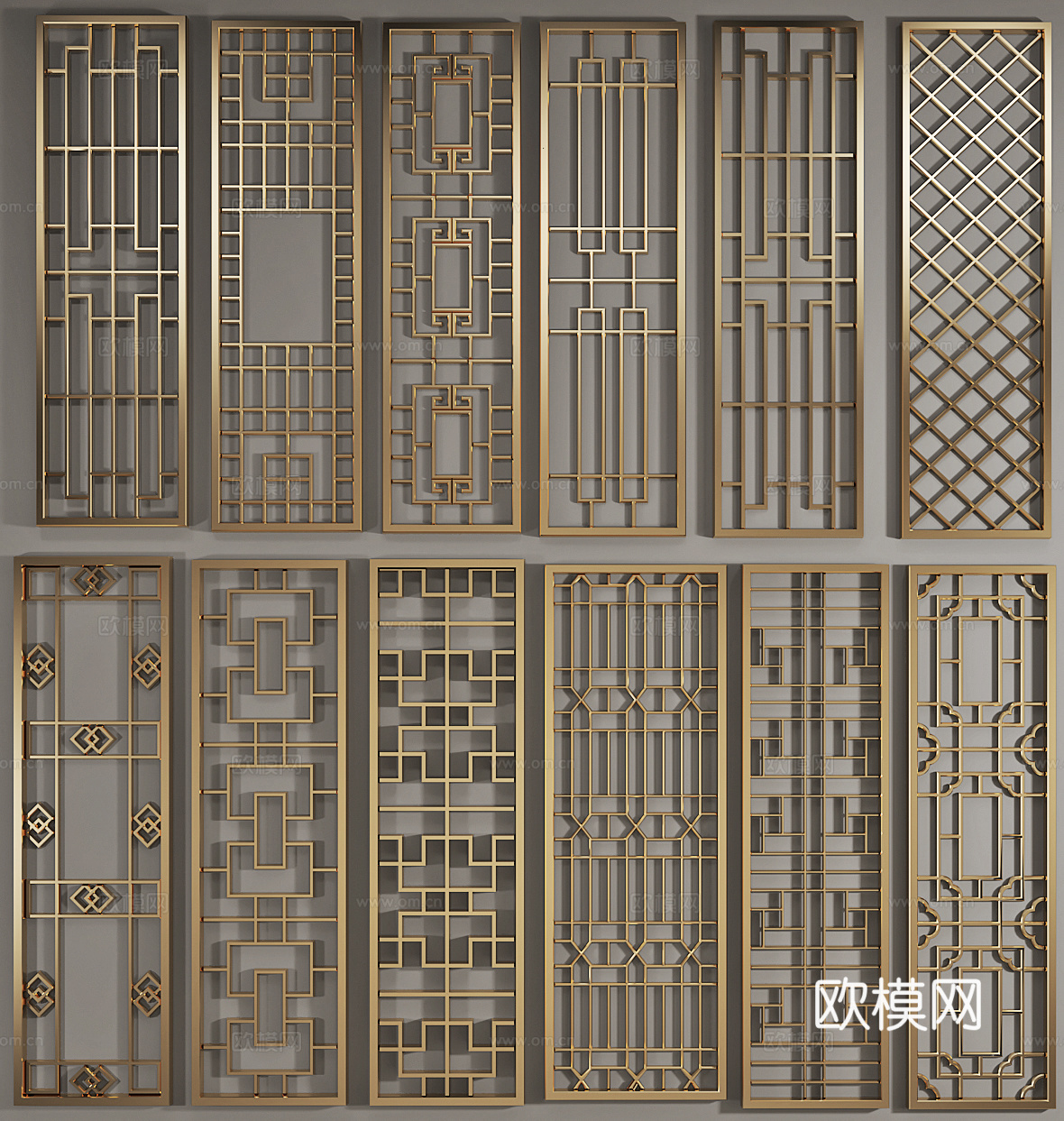 新中式屏风 隔断 花格3d模型