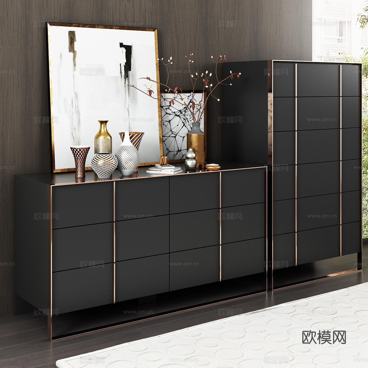 现代边柜斗柜画地毯饰品3d模型
