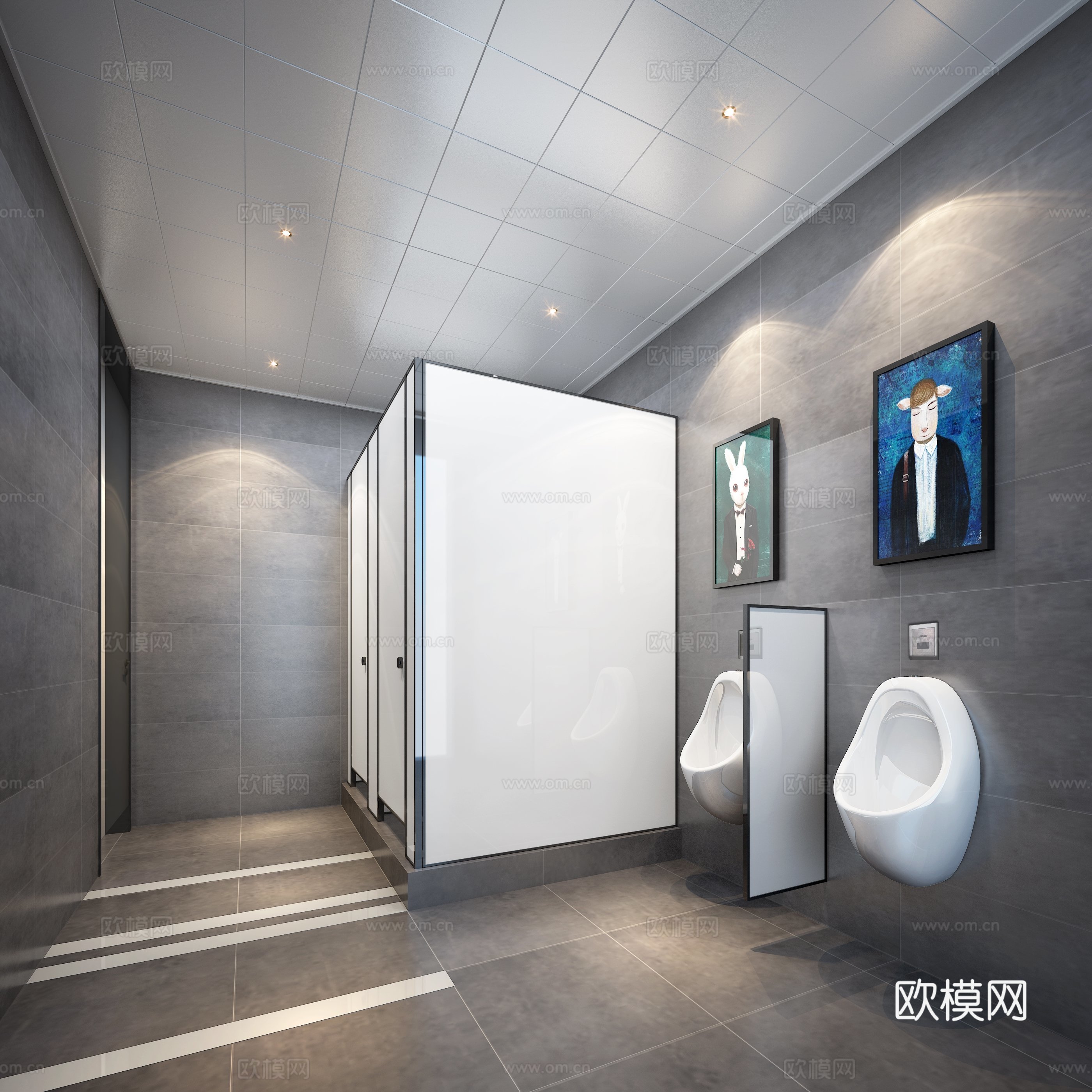 現(xiàn)代公共衛(wèi)生間 小便池3d模型下載（渲染圖2）