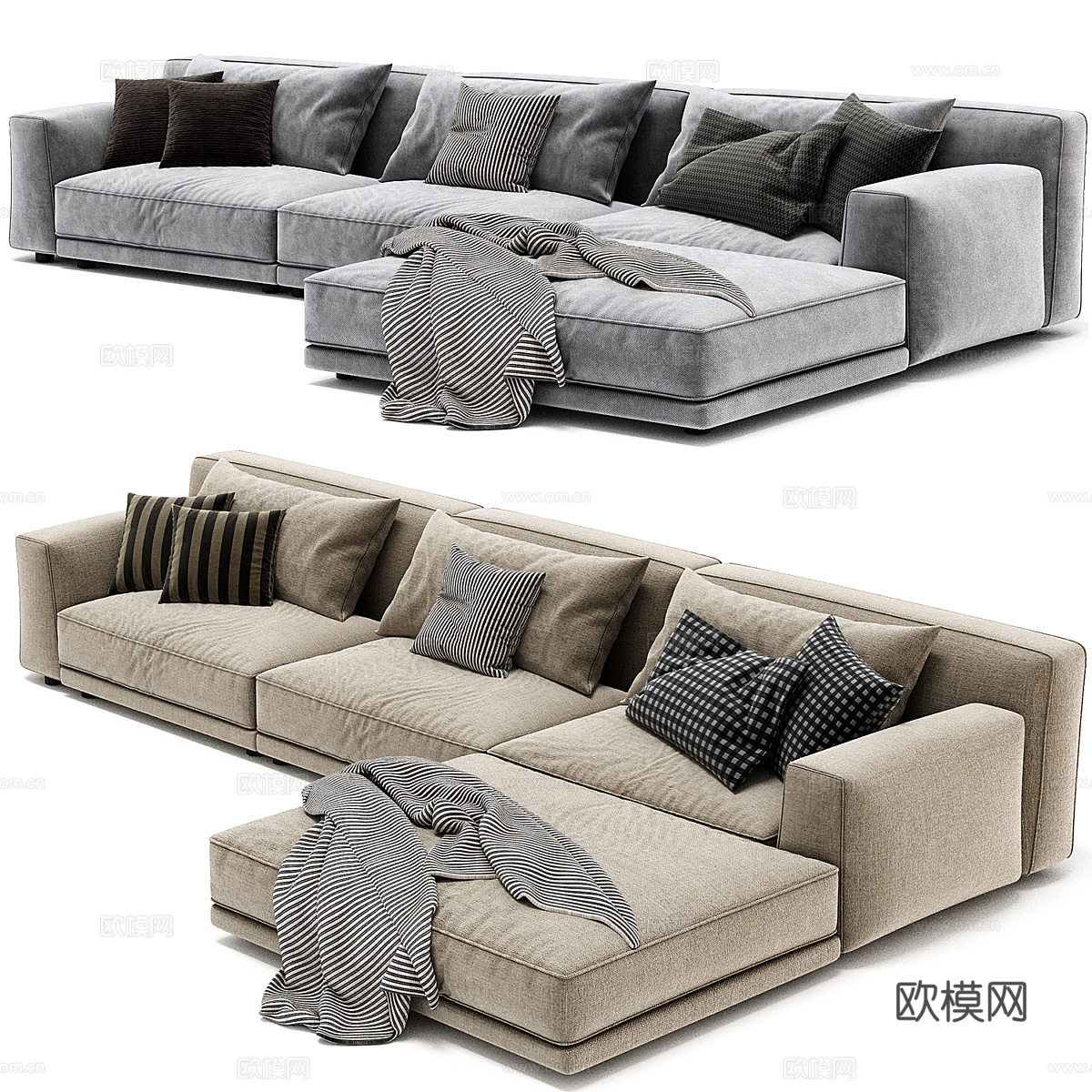现代意式布艺转角沙发3d模型