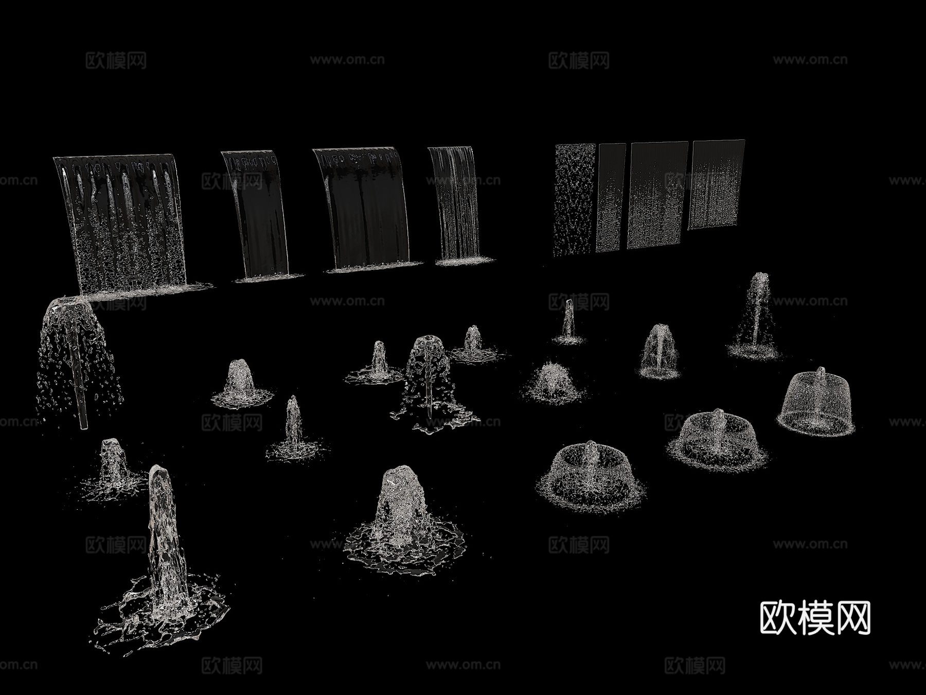 涌泉 喷泉 流水瀑布 现代水幕 水流装置 现代叠水水景 水流3d模型