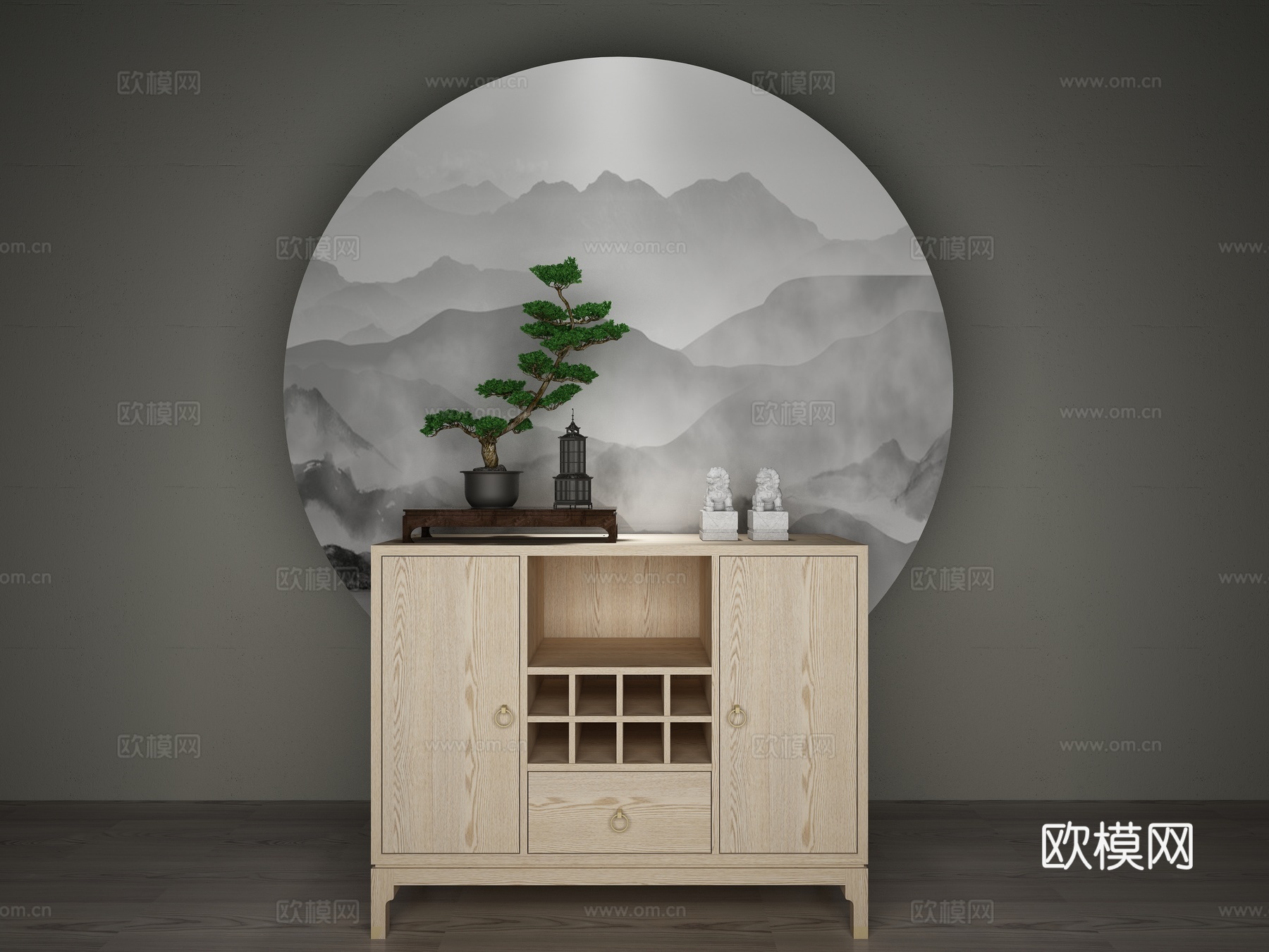新中式餐边柜 盆景 摆设陈设3d模型