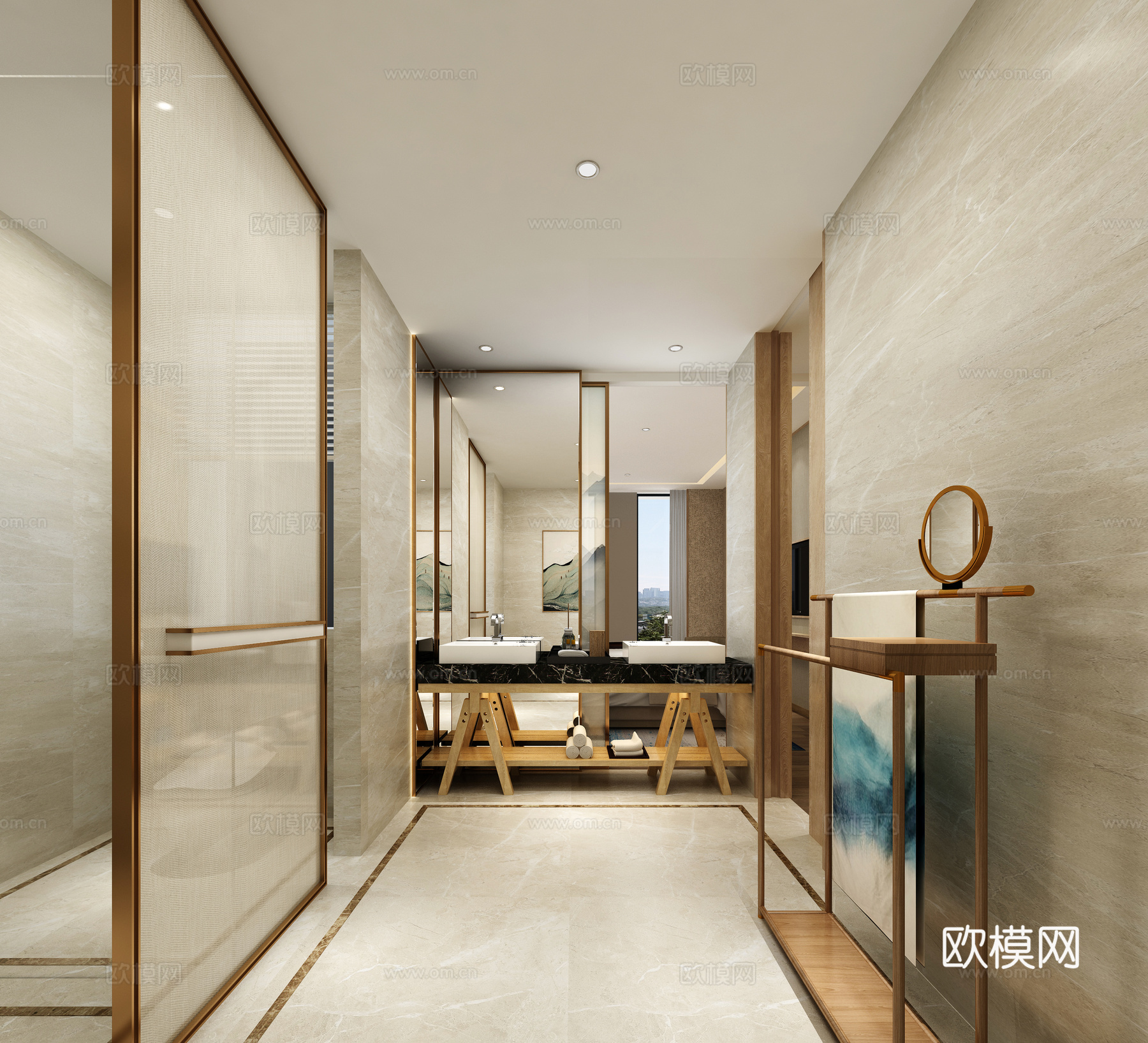 现代样板房卫生间 洗手台 淋浴间3d模型