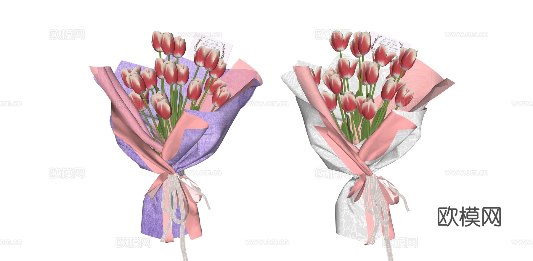 现代郁金香花束 节日花束 花艺组合 鲜花摆件 郁金香手捧花su模型