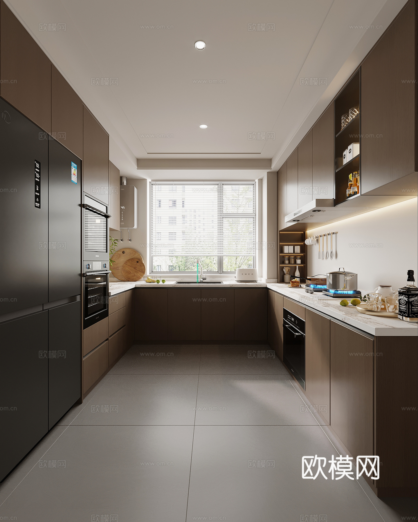 现代意式厨房 橱柜 厨具su模型