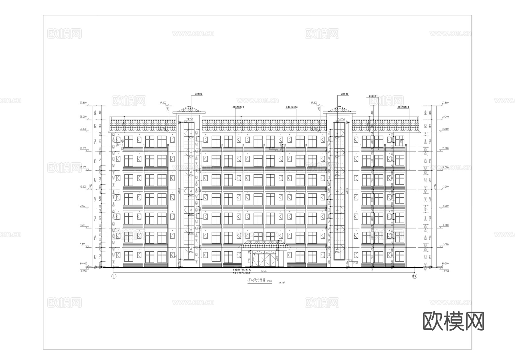 中学校女生公寓建筑施工图cad施工图