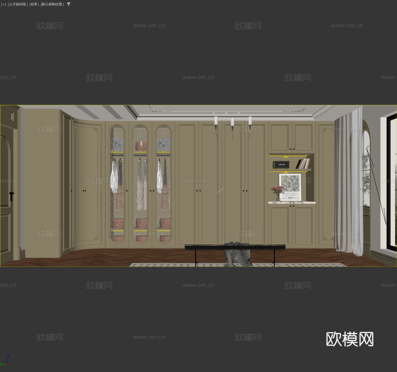 法式复古衣帽间 法式转角衣柜组合 法式玻璃门衣柜 法式弧形圆3d模型