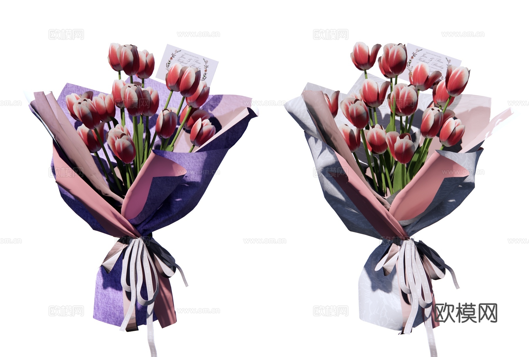 现代郁金香花束 节日花束 花艺组合 鲜花摆件 郁金香手捧花su模型