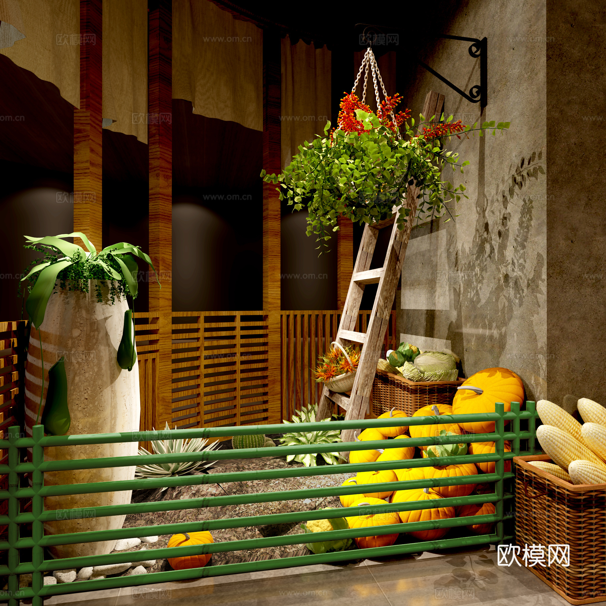 其他混搭南瓜造景  角落造景  梯子 餐厅造景3d模型