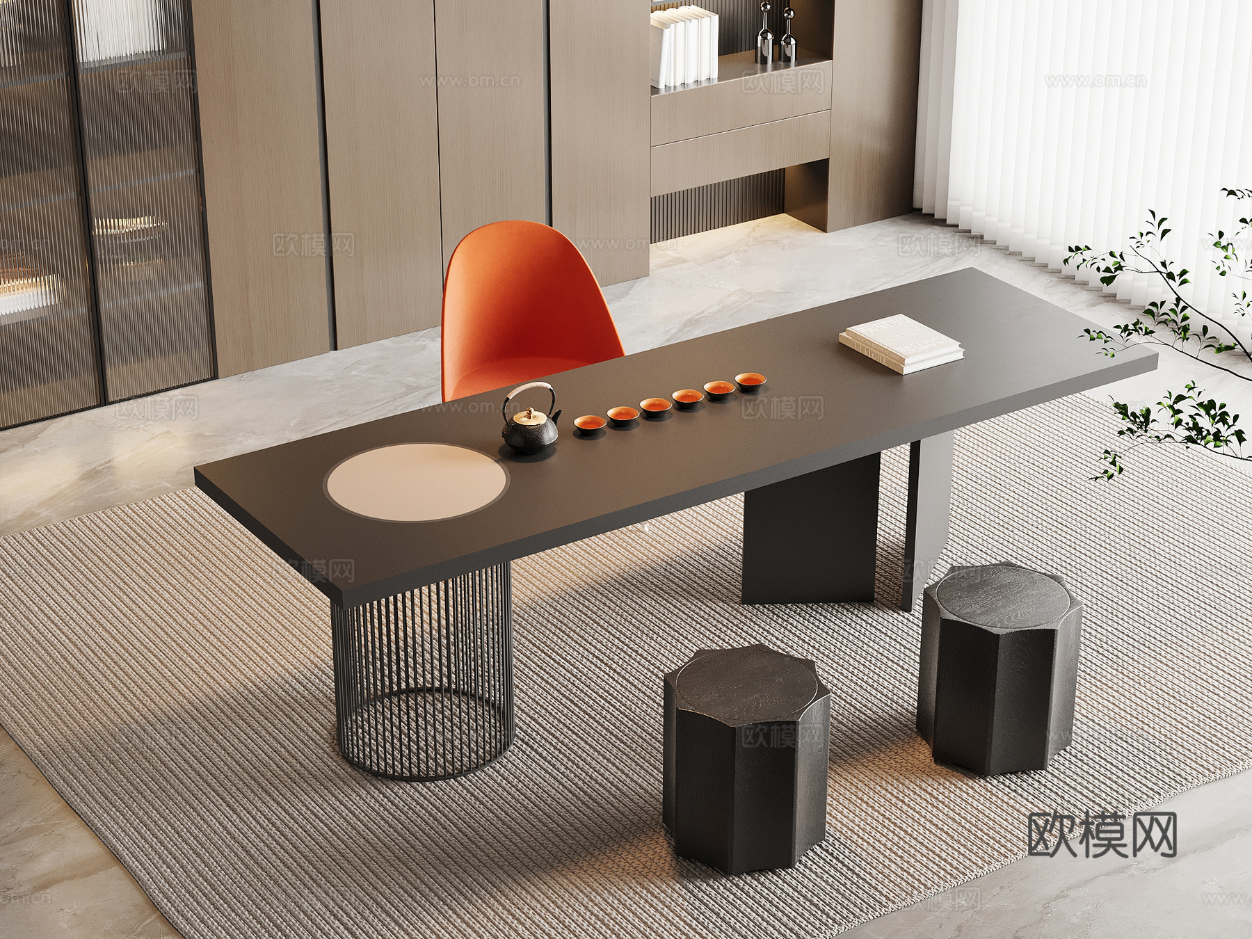 现代意式茶桌椅 茶台 茶具3d模型