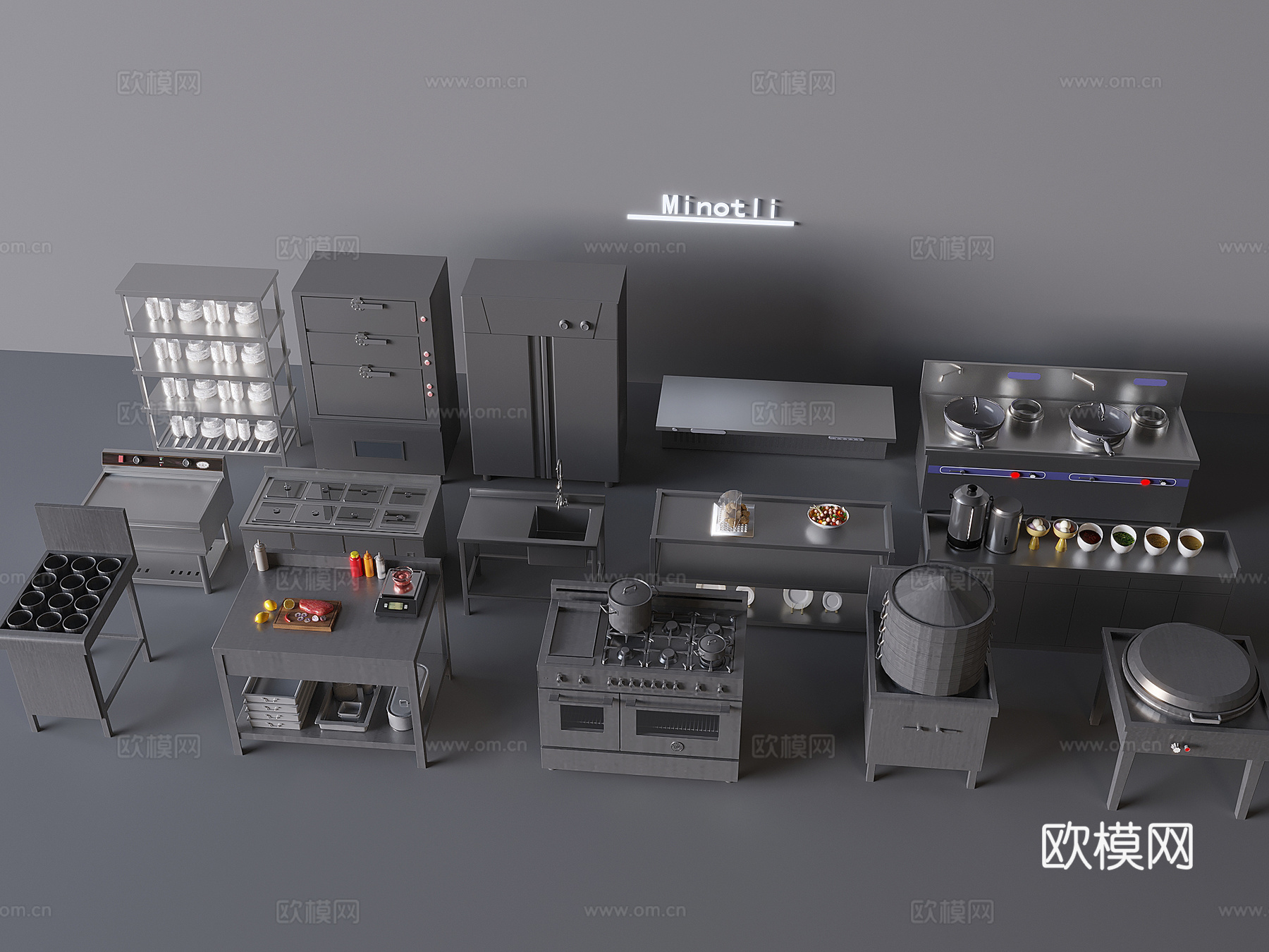 厨具厨房用品 后厨用品蒸箱橱柜su模型