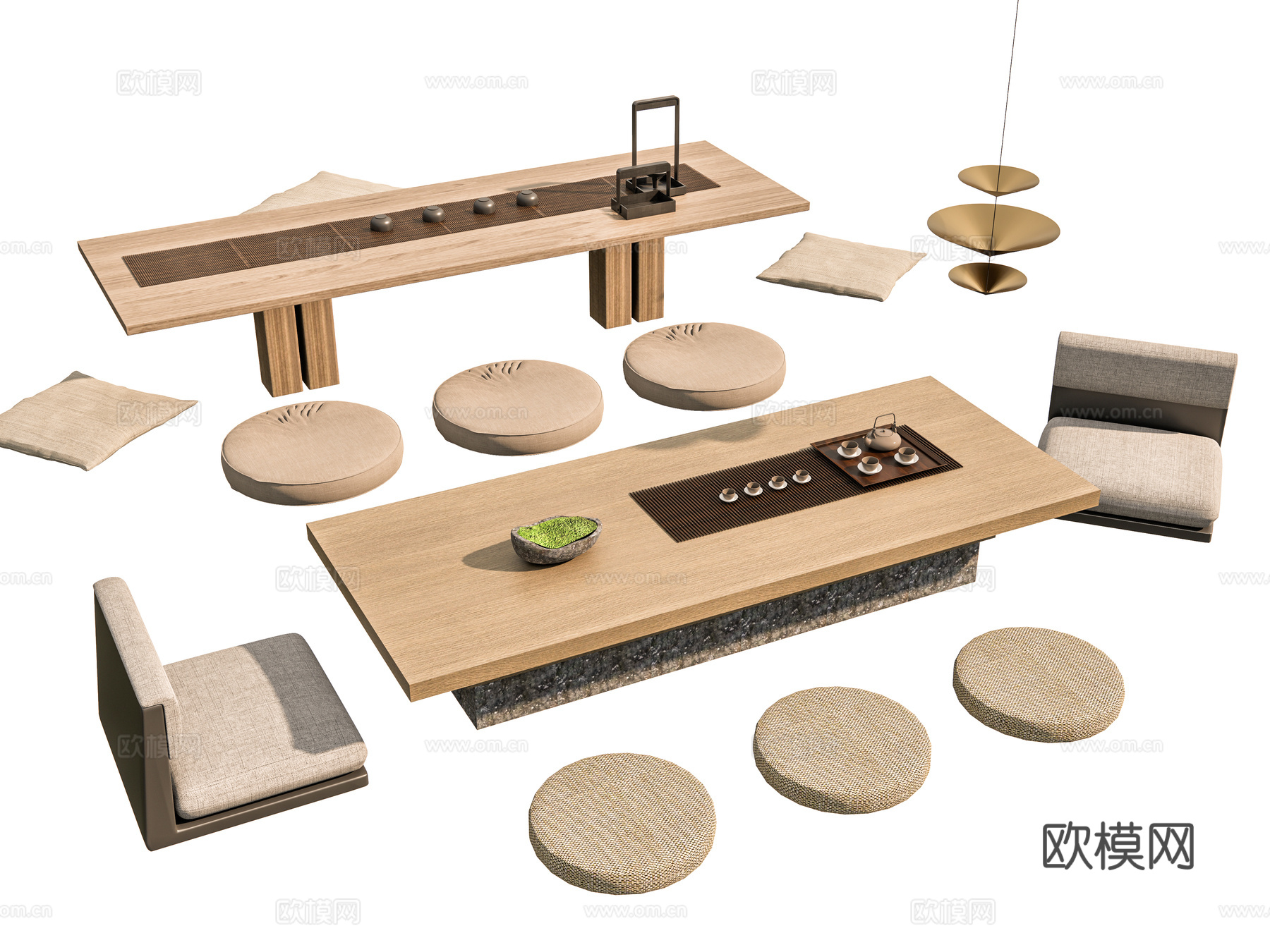 新中式现代茶桌椅 茶 榻榻米茶 茶室茶馆 茶桌  茶壶 单人3d模型
