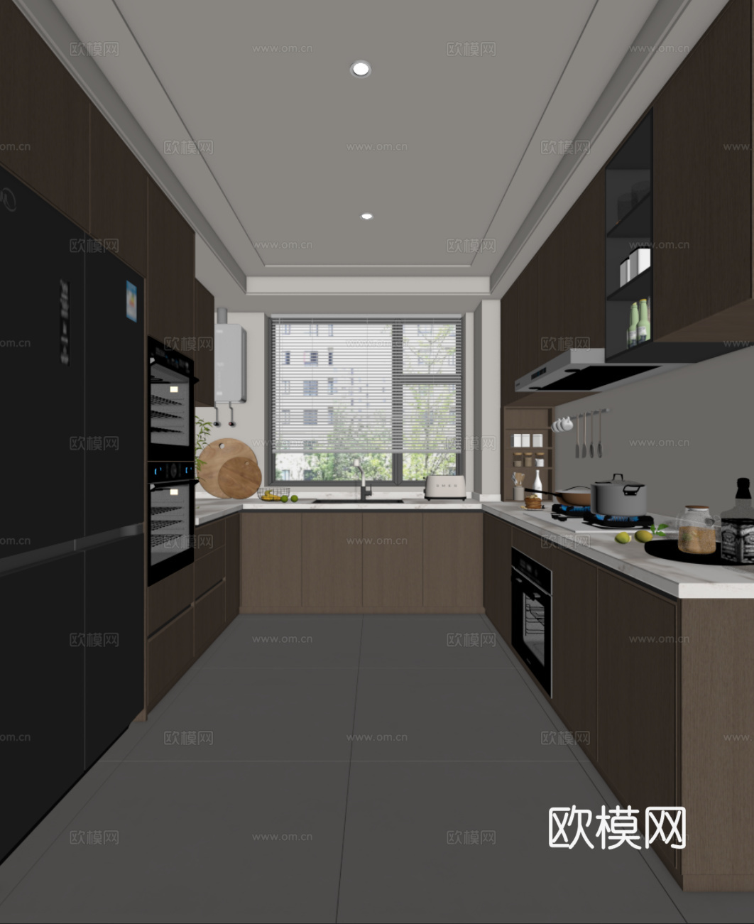 现代意式厨房 橱柜 厨具su模型
